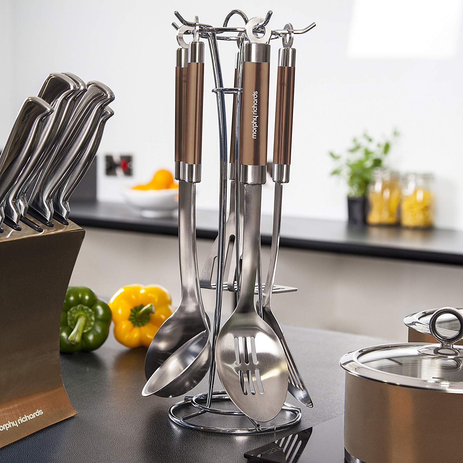 Morphy Richards 5-Piece Stainless Steel & Copper Accents Tool Set - Perfect for Kitchen, Home Decor, and Gift Giving