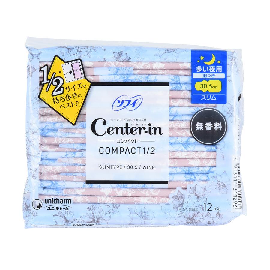 SOFY Center In Compact Hnight 30.5cm (12pcs) - Ultra Thin Overnight Pads for Women, Heavy Flow Protection, Comfortable & Breathable - Perfect for Nighttime Use, Travel, and Active Lifestyles