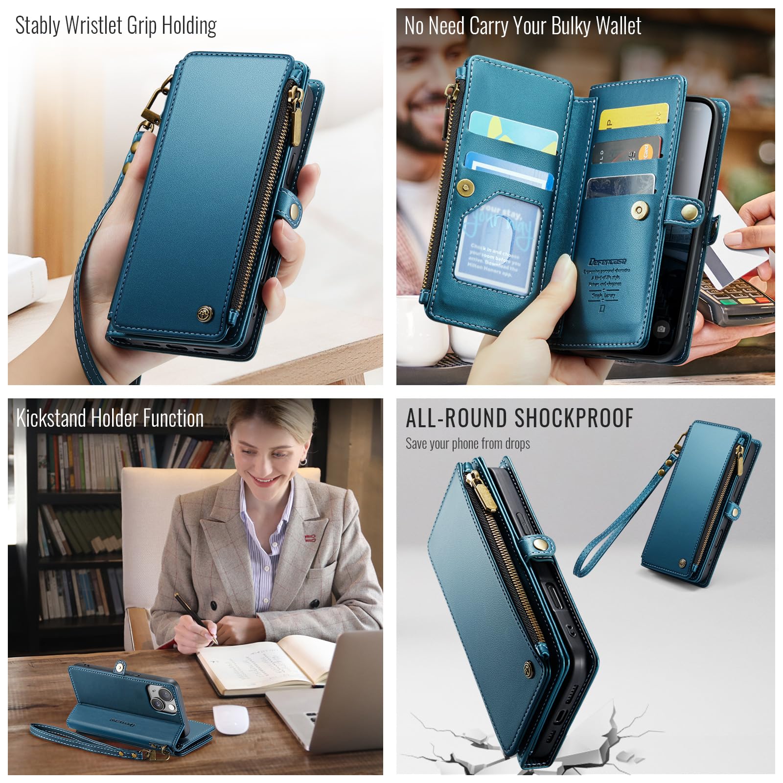 RFID Blocking PU Leather Wallet Case for iPhone 15 (6.1