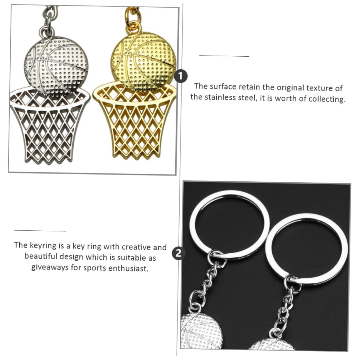 BIUDECO Unique Basketball & Net Frame Pendant Keychain - 4 Pack Stainless Steel Key Holder for Car Keys, Bag Decor & Gifts - Perfect for Sports Fans, Car Enthusiasts & Everyday Use