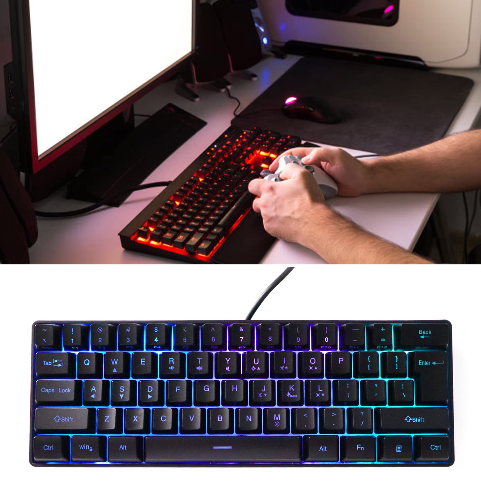 Dpofirs 61-Key RGB Gaming Keyboard with Blue Switches - Wired USB Mechanical Keyboard, 5 Adjustable Levels & 8 Lighting Effects for Windows PC Gamers - Perfect for FPS, MOBA & Typing Enthusiasts