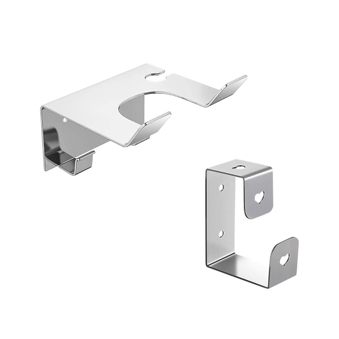 Wall Mounted Hair Dryer Holder with 4 Hooks - Self Adhesive Bathroom Organizer for Dyson Supersonic & Other Hair Dryers - Stainless Steel Blow Dryer Rack & Wash Basin Holder - Perfect for Small Bathrooms, Salons & Home Vanity Organization