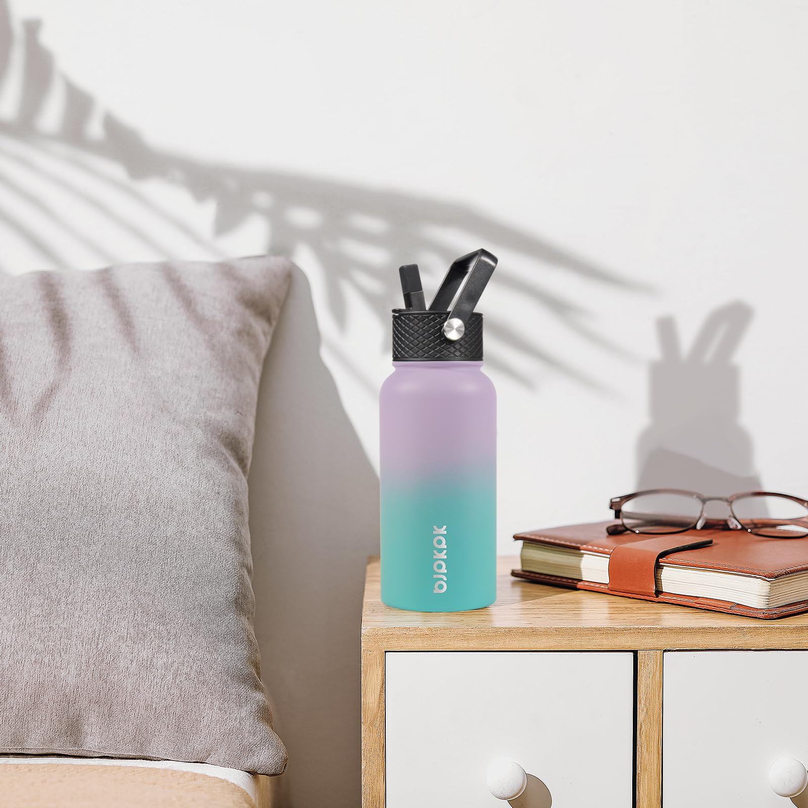 BJPKPK 27oz Insulated Stainless Steel Water Bottle with Straw Lid - 3 Lids Included, Leak Proof, BPA Free, Keeps Drinks Cold/Hot for 24 Hours - Perfect for Gym, Hiking, Office & School (Blossom Design)