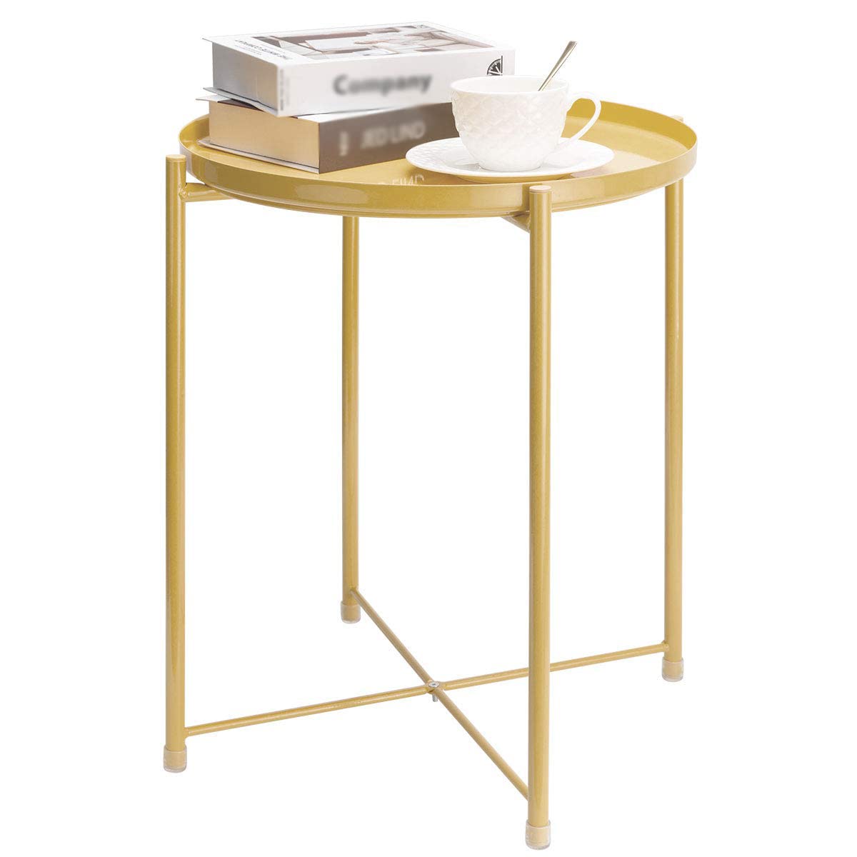 XXBJFMY Folding Metal End Table with Removable Tray - Waterproof Small Coffee Table & Sofa Side Table for Living Room, Bedroom, Balcony, Office - Yellow (43x43x52cm) - Perfect for Small Spaces, Outdoor Use & Home Decor