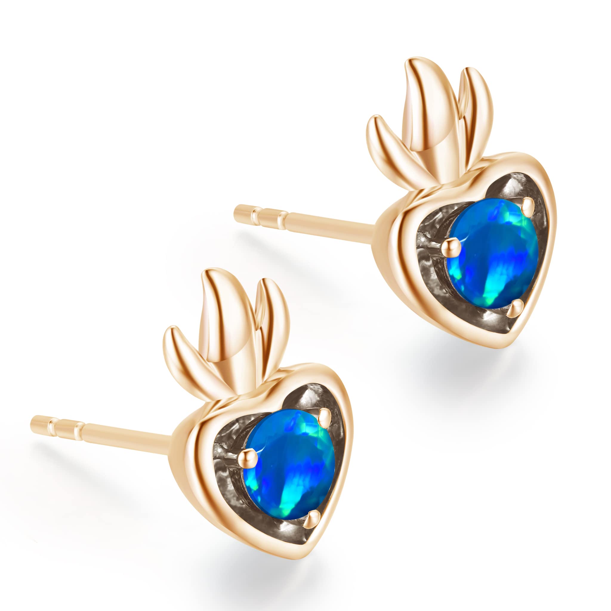 Blue Opal Heart Stud Earrings - Dainty Gold Stackable Small Earrings - Alternative October Birthstone Jewelry - Perfect for Multiple Piercings & Everyday Stacking - Ideal for Gifts, Parties & Boho Fashion