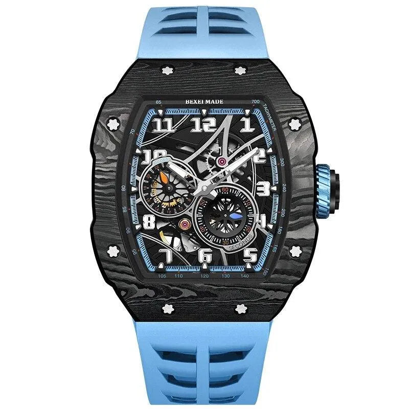BEXEI 9088 Men's Automatic Watch - Carbon Fiber Case, Miyota 82S7 Movement, Sapphire Crystal, 50M Waterproof, Sporty Wind Design for Outdoor & Business Wear