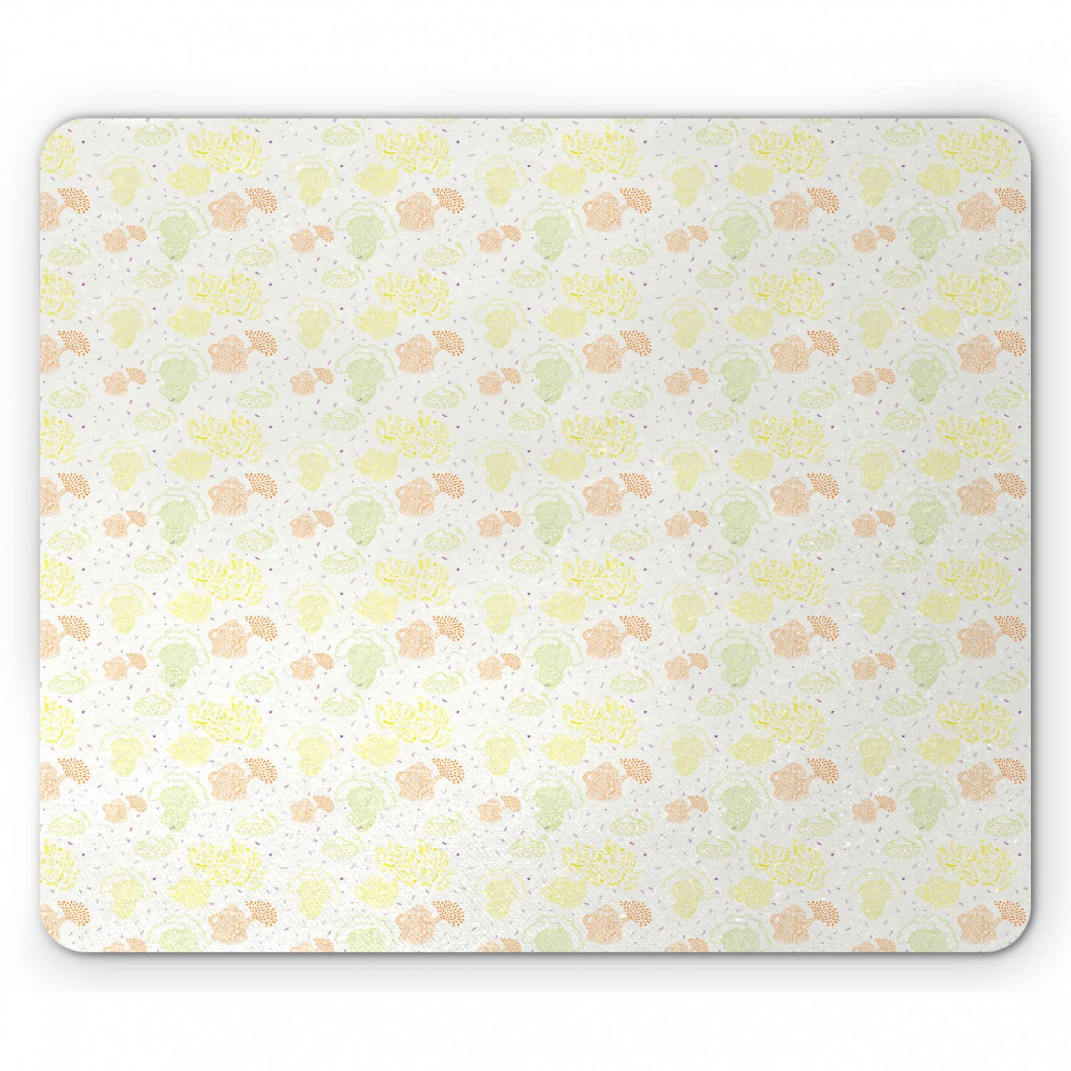 Ambesonne Tea Party Mouse Pad - Soft Pastel Steamy Coffee Pots & Morning Drink Cups Design, Non-Slip Rubber Base, Standard Size White Multicolor Mousepad for Office, Gaming & Home Computer Use