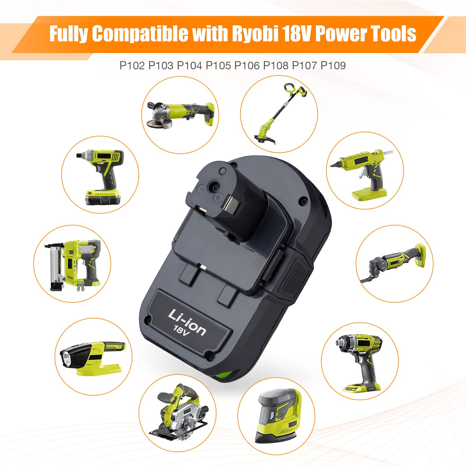2 Pack 3600mAh P108 Replacement Battery for Ryobi Power Tools - Compatible with Ryobi P108 Cordless Drills, Saws & More - Perfect for DIY Projects, Home Repairs & Professional Use