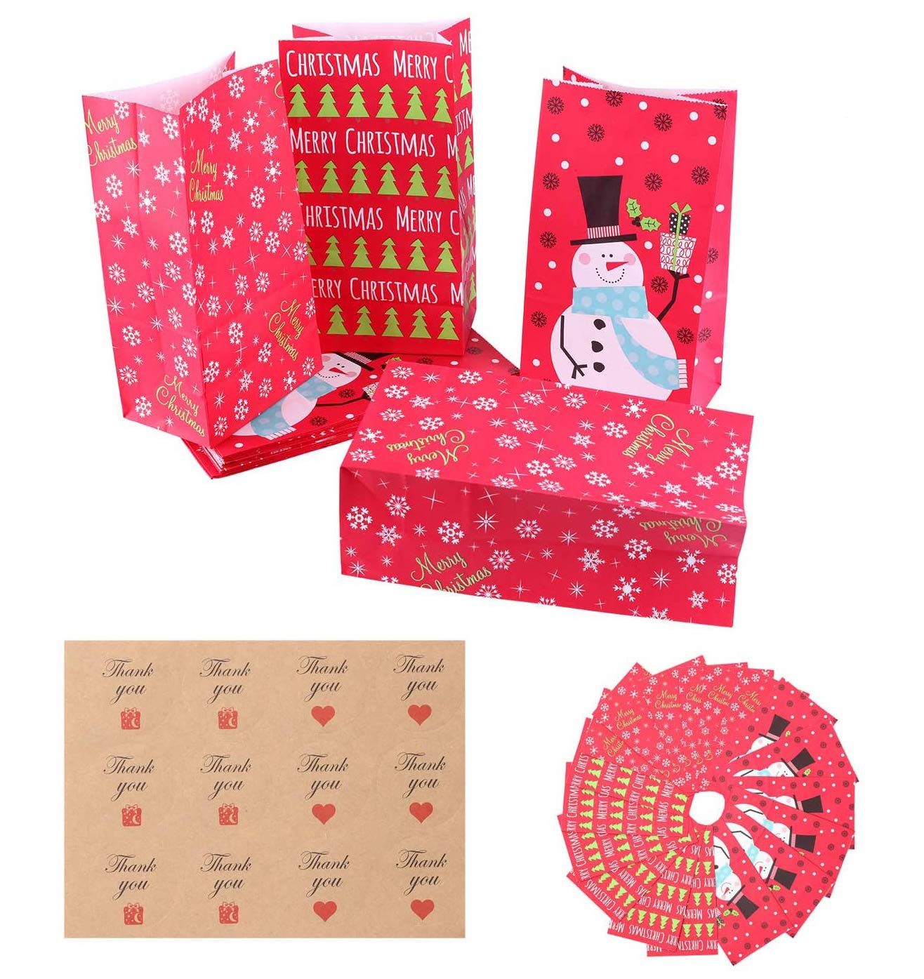 24 Pack Christmas Party Treat Bags with Snowman Design & Stickers - Holiday Goodie Bags for Candy, Gifts & Festive Celebrations | Perfect for Kids Christmas Parties, Classroom Treats & Holiday Gift Exchanges