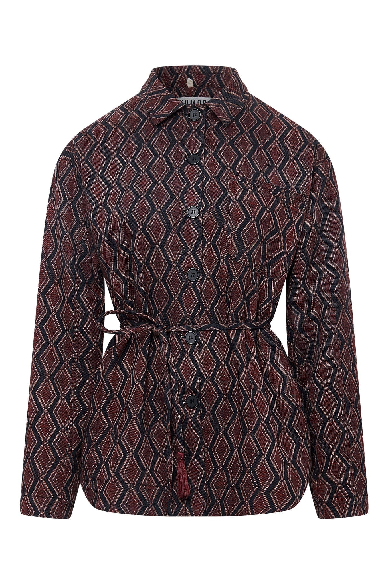 Gina Women's Organic Cotton Overshirt - Batik Diamond Print Long Sleeve Button Down Shirt | Eco-Friendly Casual Wear for Spring & Fall | Perfect for Office, Travel and Outdoor Activities