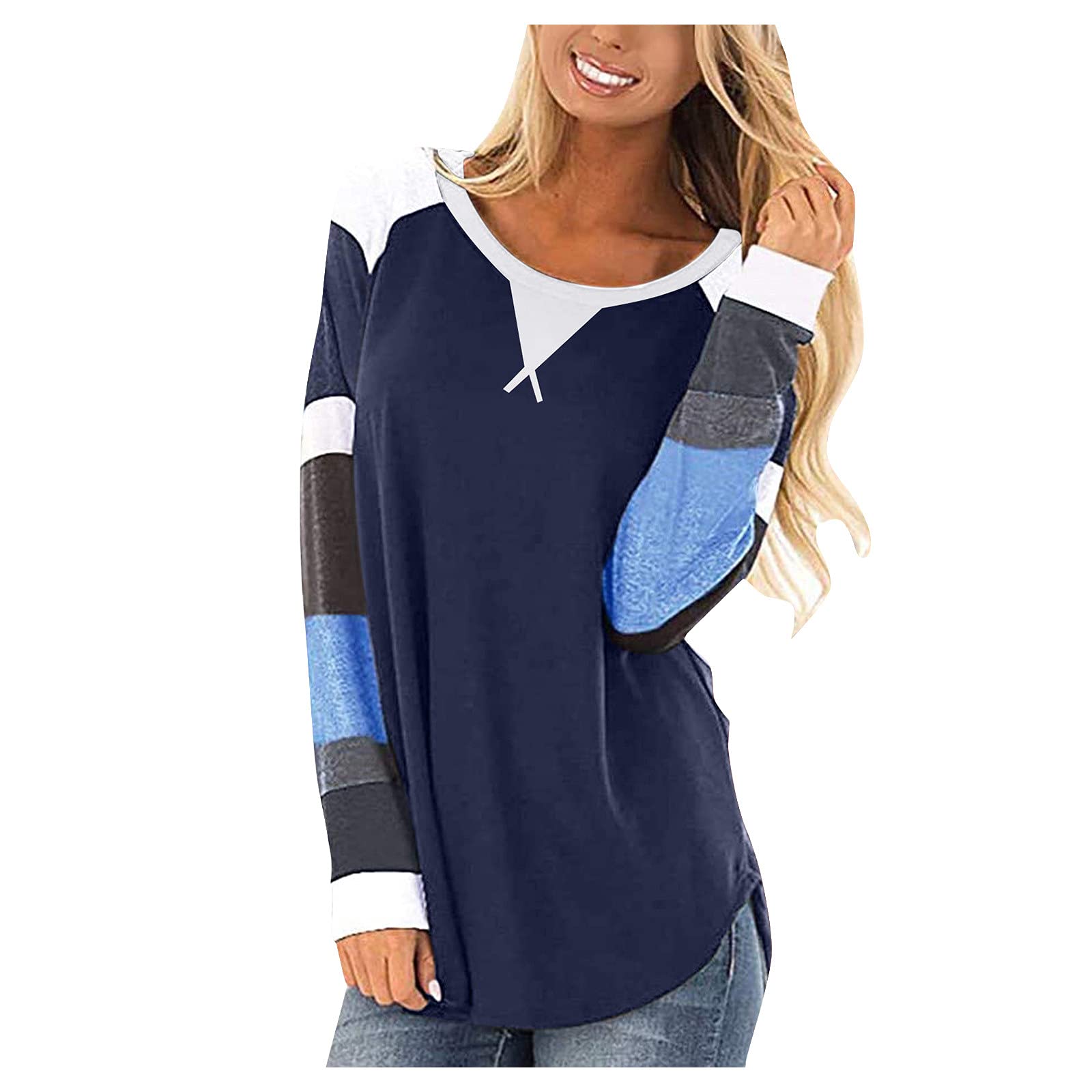 Siilsaa Women's Long Sleeve Tops - Crew Neck Striped Print Loose Tunic Blouse for Casual Wear | Office, Fall Outfits & Layering