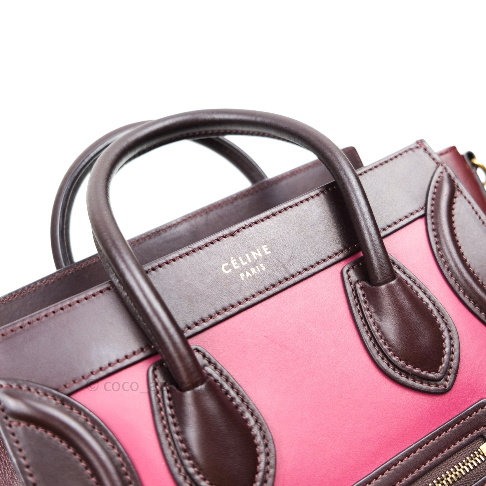 Celine Nano Luggage Tote Bag in Tri-Color Dark Red, Pink & Brown - Perfect for Work, Travel & Everyday Use