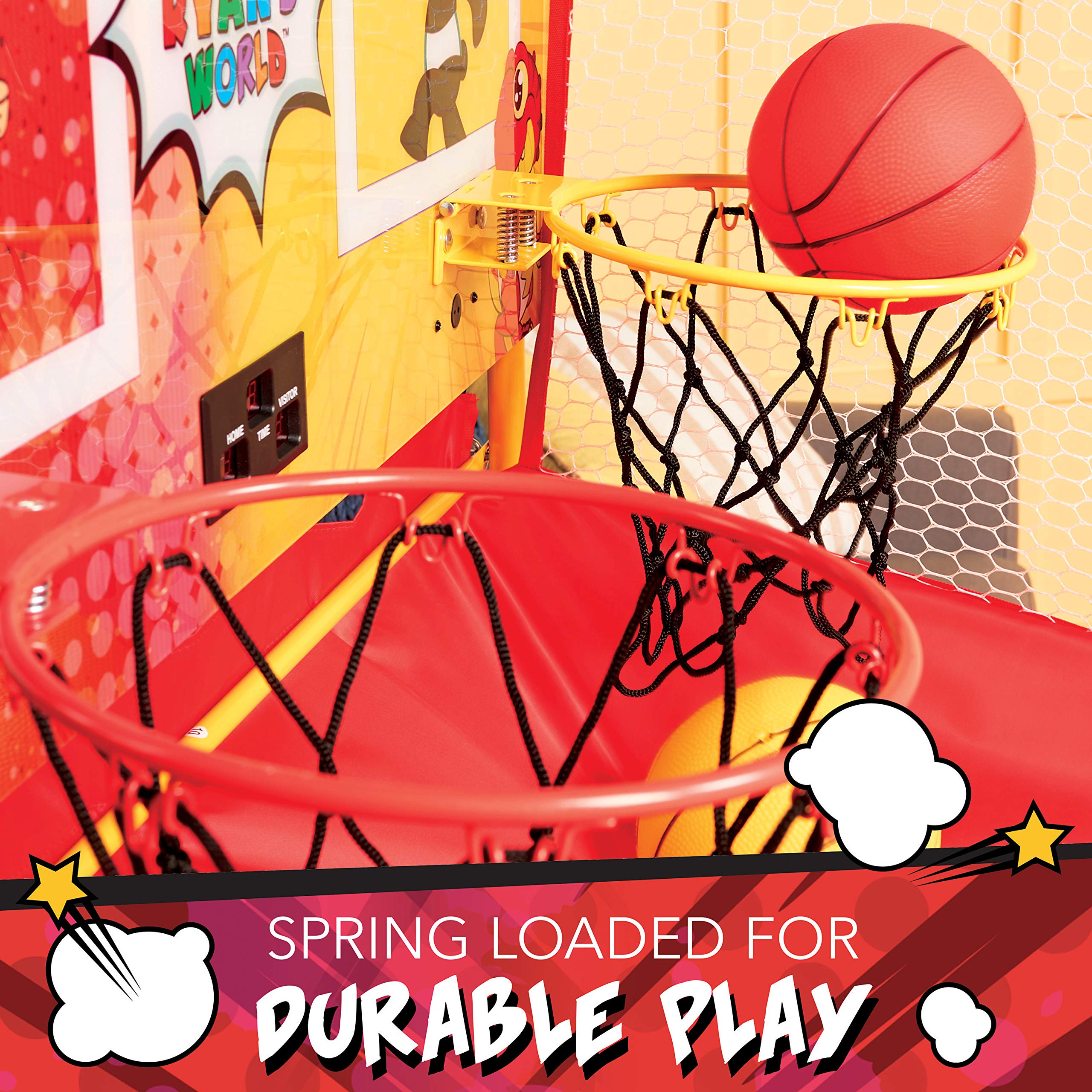 Franklin Sports Ryan's World Arcade Basketball Game - 2 Player Indoor Basketball Hoop Set with Electronic Scoreboard & 4 Mini Balls - Fun Kids Sports Toy for Home, Birthday Party & Family Game Night