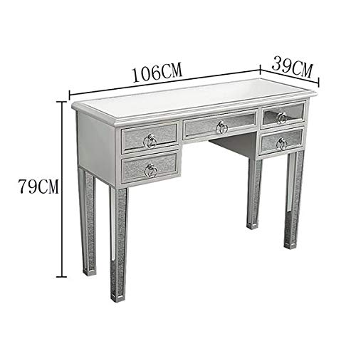 Silver Glass Finish Mirrored Writing Desk & Vanity Dressing Table for Women with Drawers - Elegant Makeup Table, Study Desk & Media Console for Bedroom, Office & Dressing Room