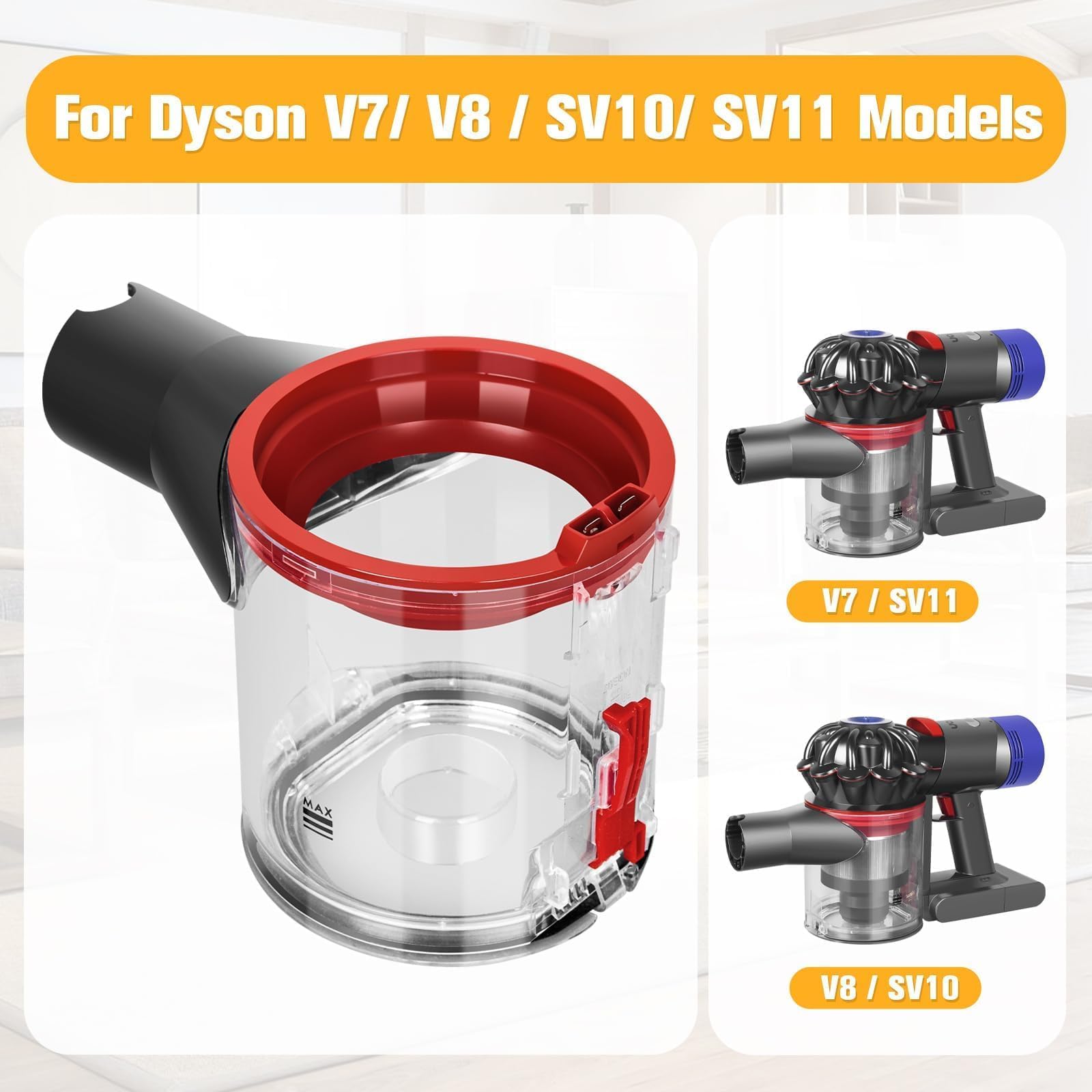 Dyson V7 V8 SV10 SV11 Replacement Dust Bin - Vacuum Canister Dust Bucket Container Trash Can Dirt Cup (Part No.967699-01) - Perfect for Home Cleaning & Pet Hair Removal