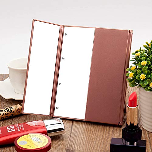 Portable LED Lighted Desktop Mirror with 3-Side Folding Design - Custom Logo Makeup Mirror (White) | Perfect for Home Vanity, Travel & Professional Makeup Artists
