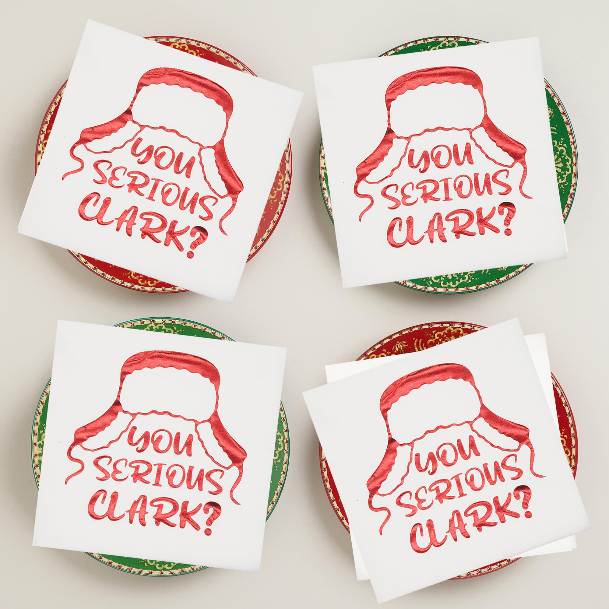 Funny Christmas Napkins - 'You Serious Clark?' Holiday Party Decorations - Red Foil 5x5 Inch Napkins (50-Pack) for Christmas Vacation Themed Parties, Family Gatherings & Office Celebrations