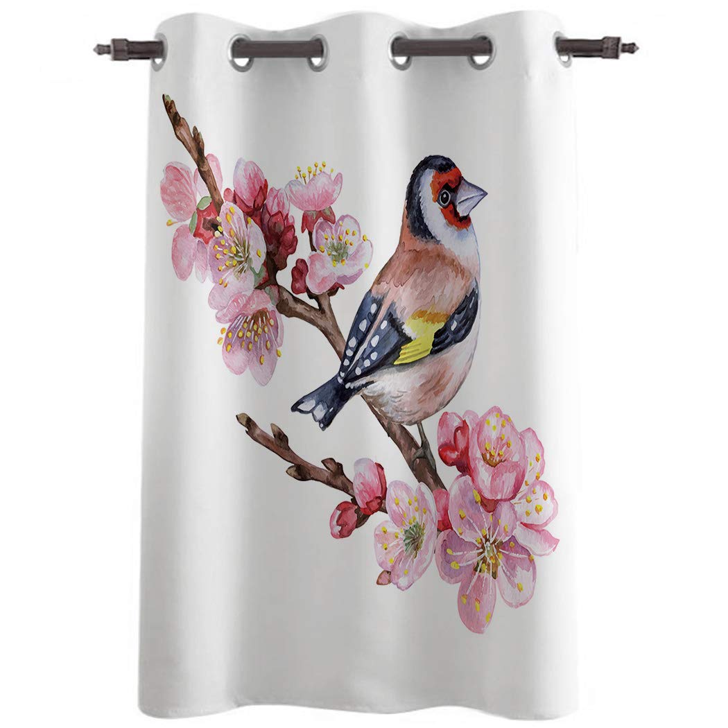 Blackout Thermal Insulated Curtains with Spring Flower & Bird Pattern - 24 Inch Length for Bedroom, Living Room & Kitchen Decor | Noise Reducing Window Drapes for Home Privacy & Light Control