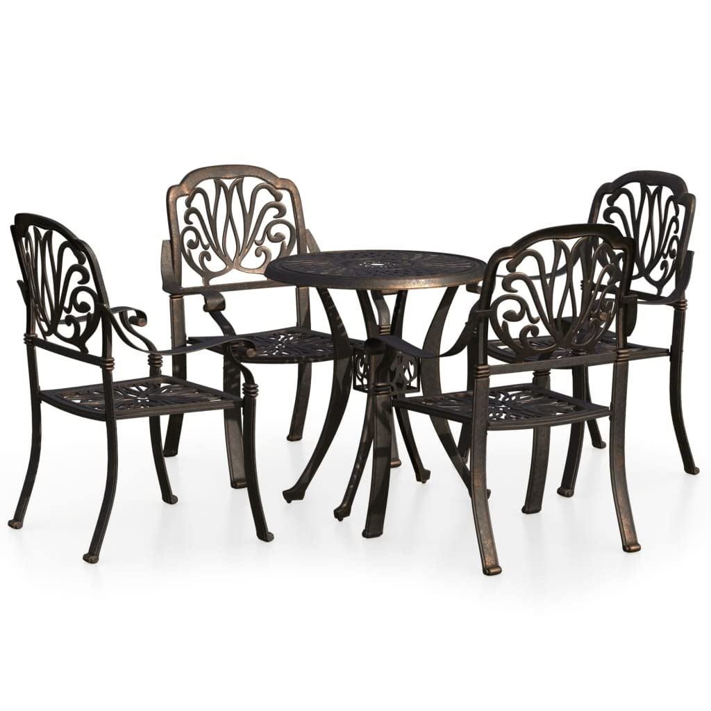 vidaXL 5-Piece Bronze Bistro Set - Durable Cast Aluminum Outdoor Dining Furniture for Patio, Garden, or Backyard with Umbrella Hole | Perfect for Outdoor Entertaining & Relaxation