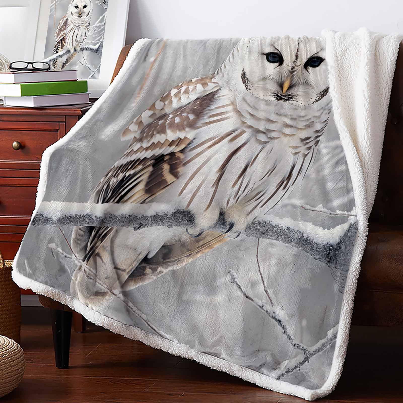 Owl Sherpa Fleece Blanket - Super Thick & Warm Luxury Throw 50x80 Inches - Reversible Fluffy Plush Microfiber Blanket with Cute White Owl Tree Branch Design - Perfect for Bed, Couch, Sofa & Winter Snuggling