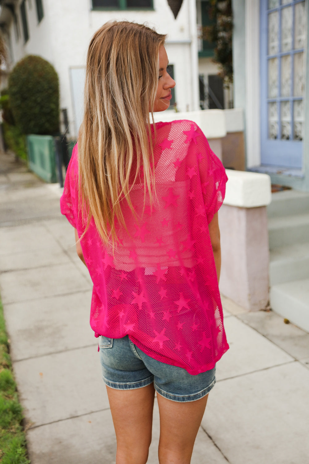 Stylish Diva Dreams Star Print Sheer Mesh Dolman Coverup Top - Perfect for Beach, Pool, and Summer Outfits