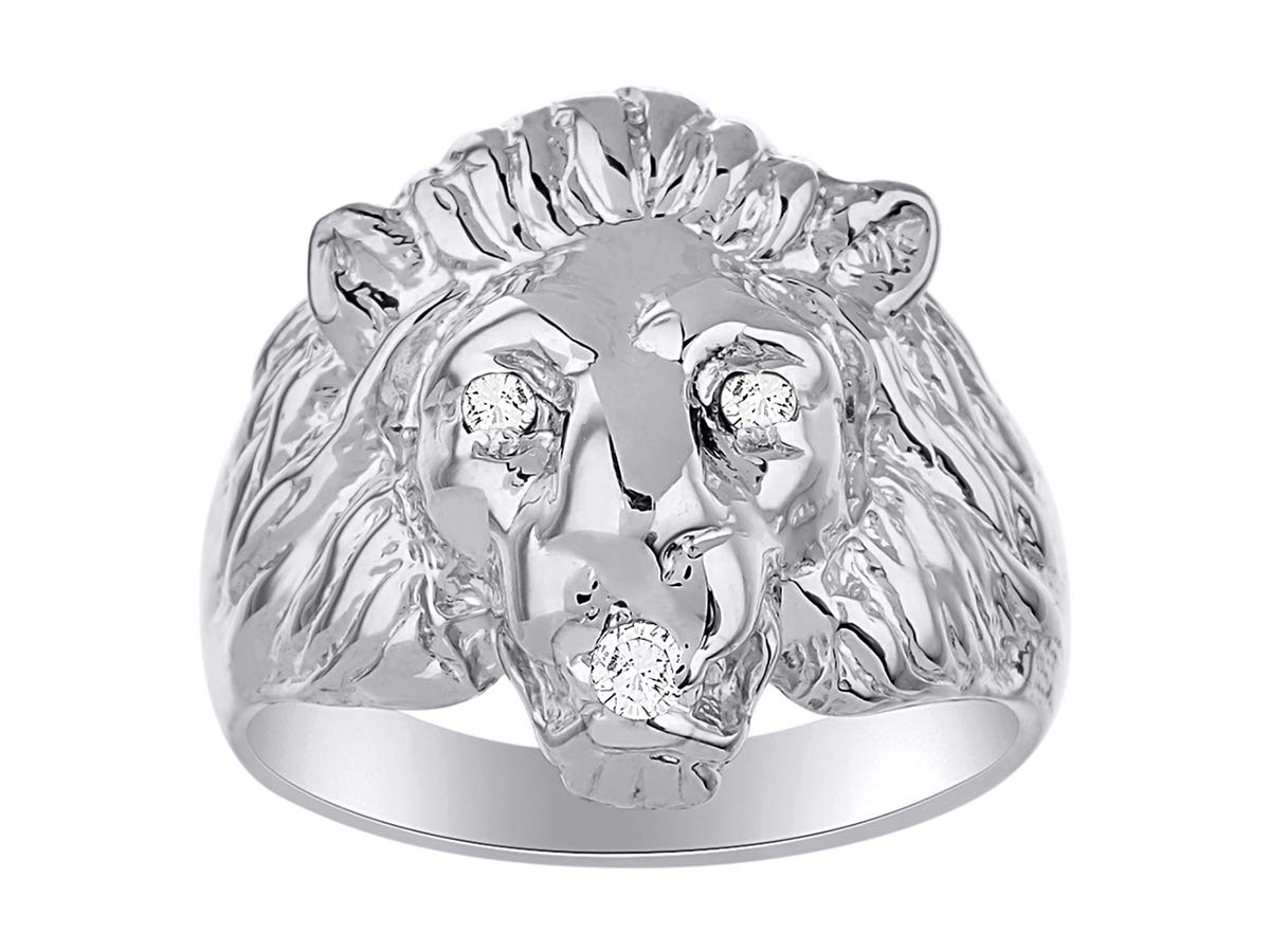 RYLOS Men's Sterling Silver Lion Head Ring with Genuine Diamond & Ruby/Sapphire/Emerald - Premium Jewelry for Men | Perfect Gift for Anniversaries, Weddings & Special Occasions