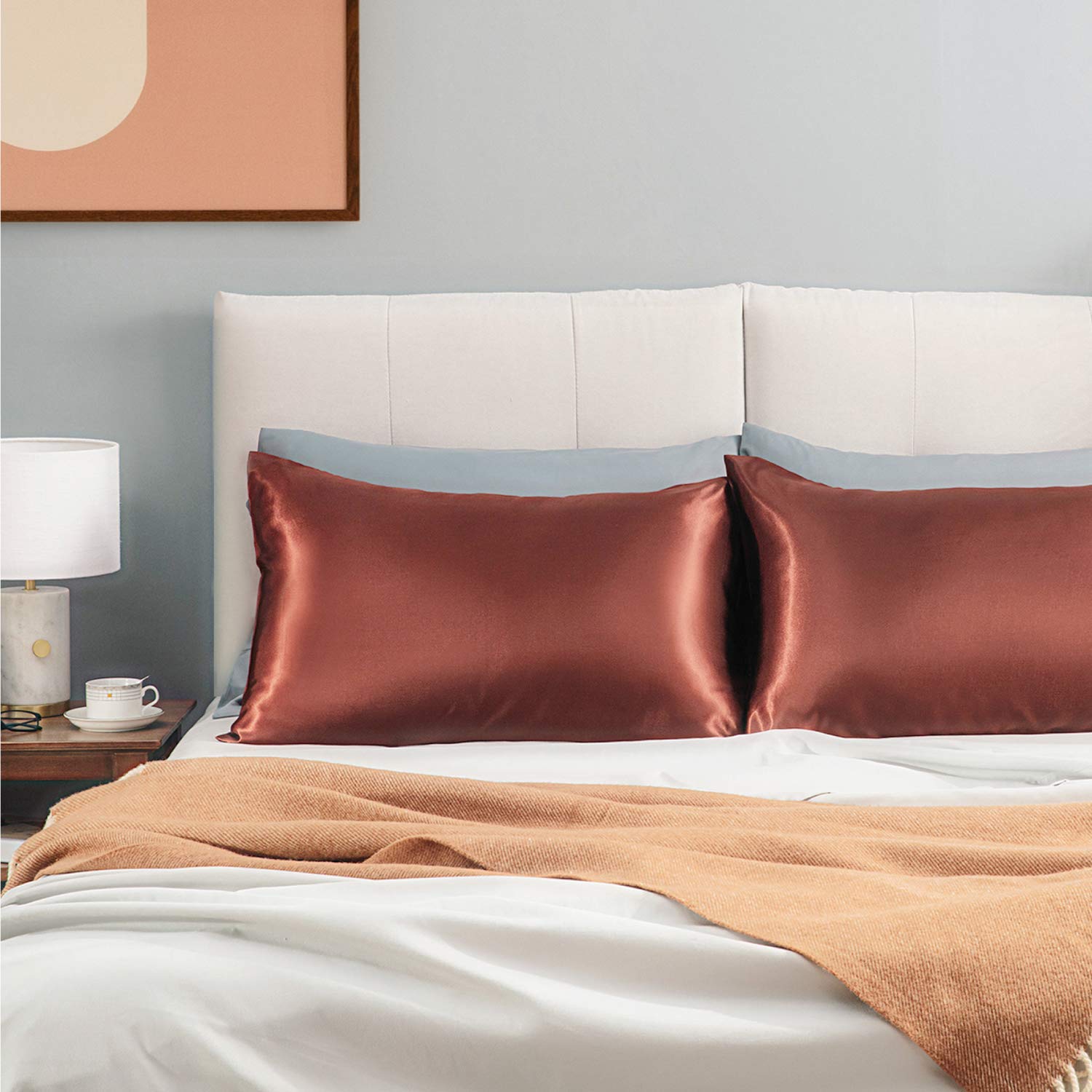 Luxury Satin Pillowcase for Hair & Skin - 2 Pack Cooling Super Soft Pillow Covers (20x60 Inches) with Envelope Closure - Chocolate - Perfect for Beauty Sleep & Skin Care