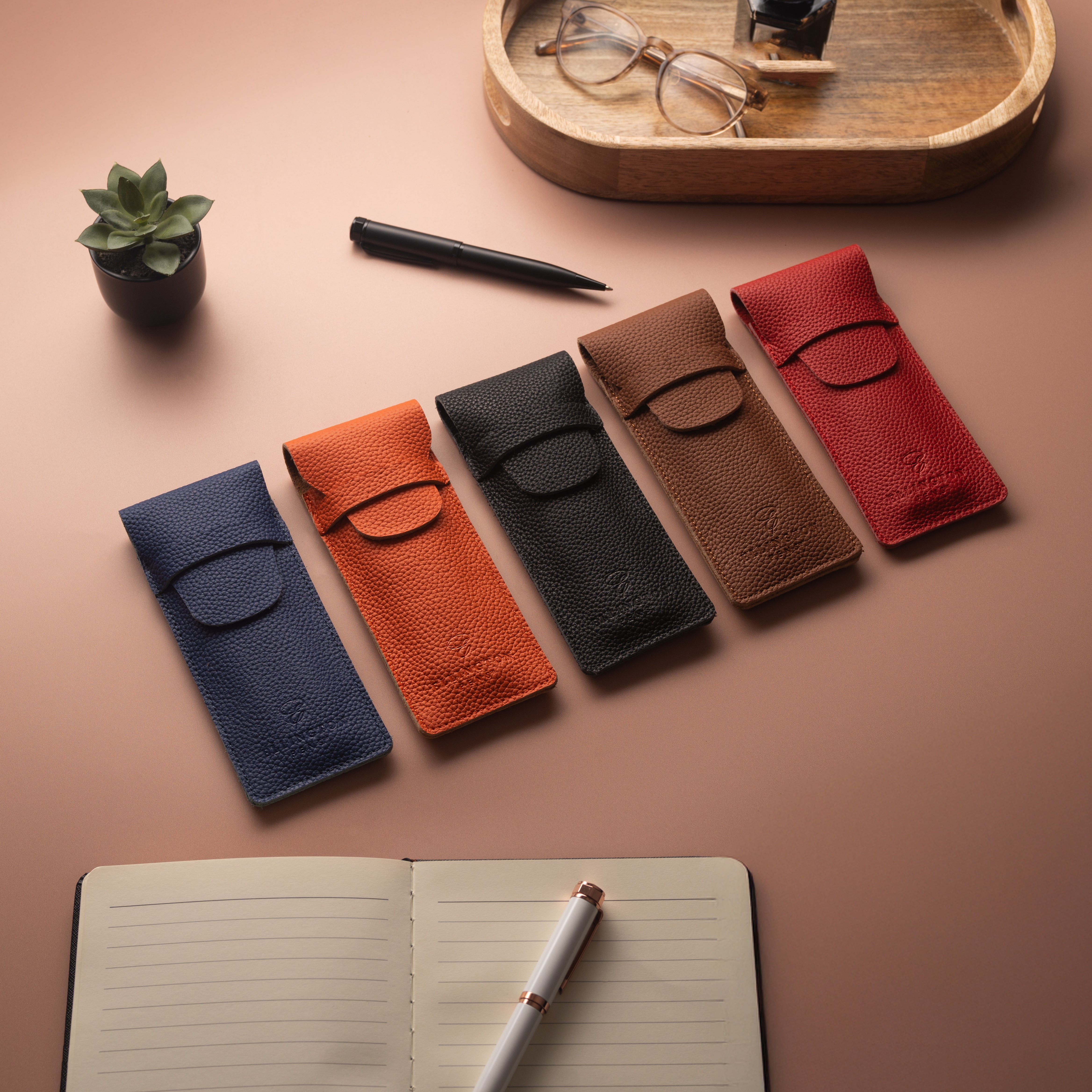 Premium Genuine Leather Pen Case - Blue | Elegant & Durable Writing Accessory Holder | Perfect for Office, School & Travel Organization
