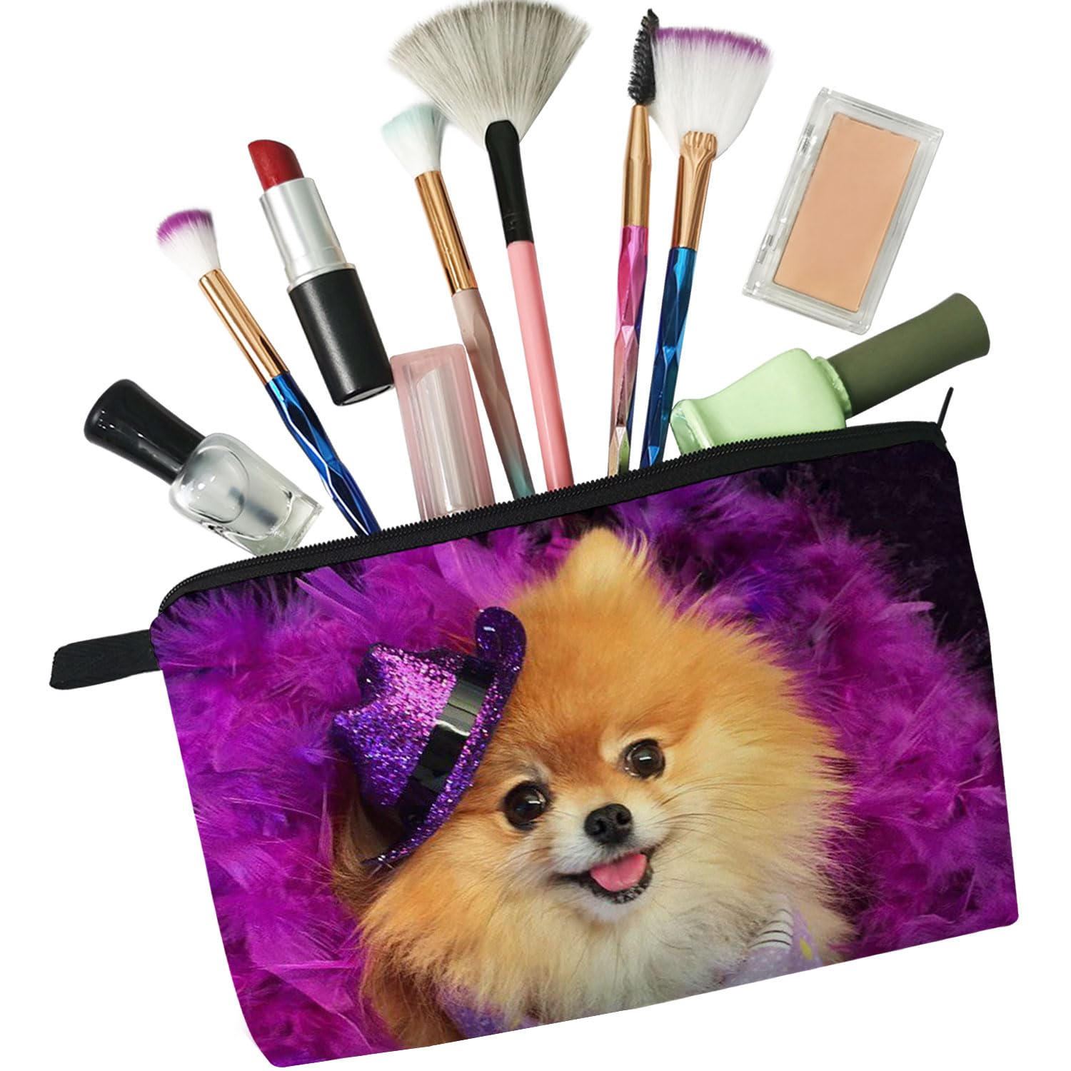Cute Pomeranian Dog Makeup Bag for Women - Small Cosmetic Pouch for Purse, Travel & Toiletry - Zipper Pouch Gift for Dog Lovers & Girls - Perfect for Everyday Use, Travel Essentials & Gifts