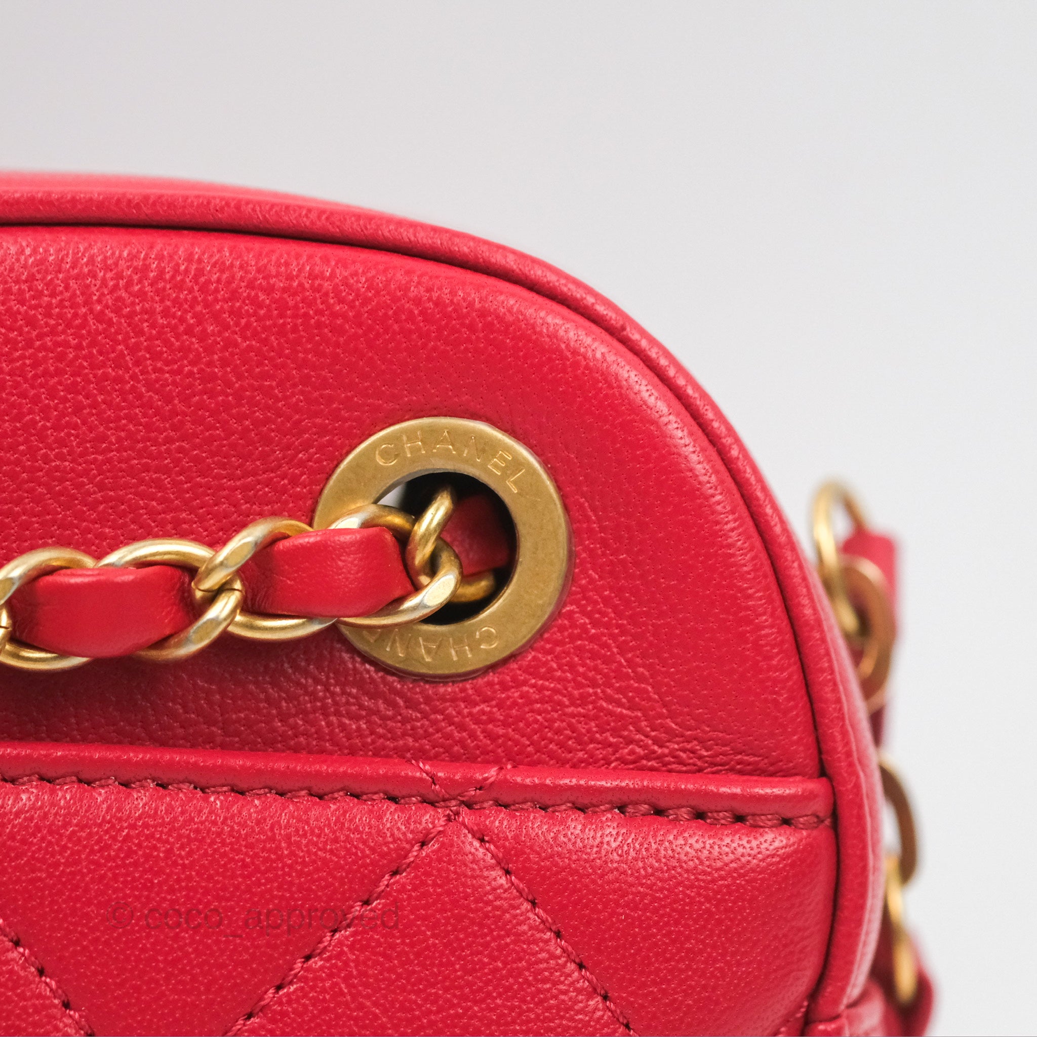 Chanel Red Goatskin Camera Bag with Aged Gold Chain Strap - Luxury Crossbody Bag for Women, Perfect for Parties & Evening Events