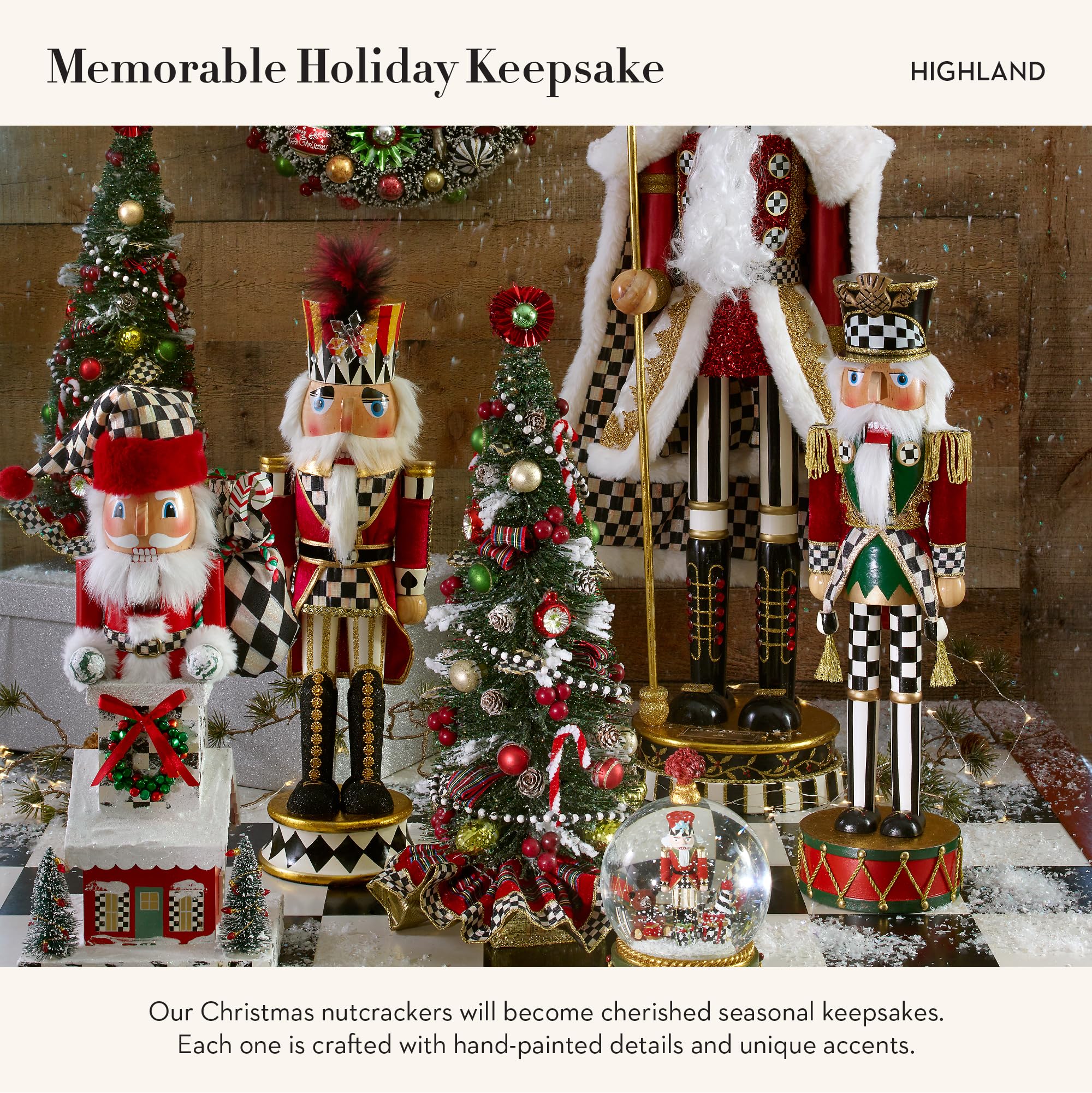 MACKENZIE-CHILDS Wooden Nutcracker Figurine - Highland Soldier Christmas Decoration for Home, Tree & Holiday Table Centerpiece