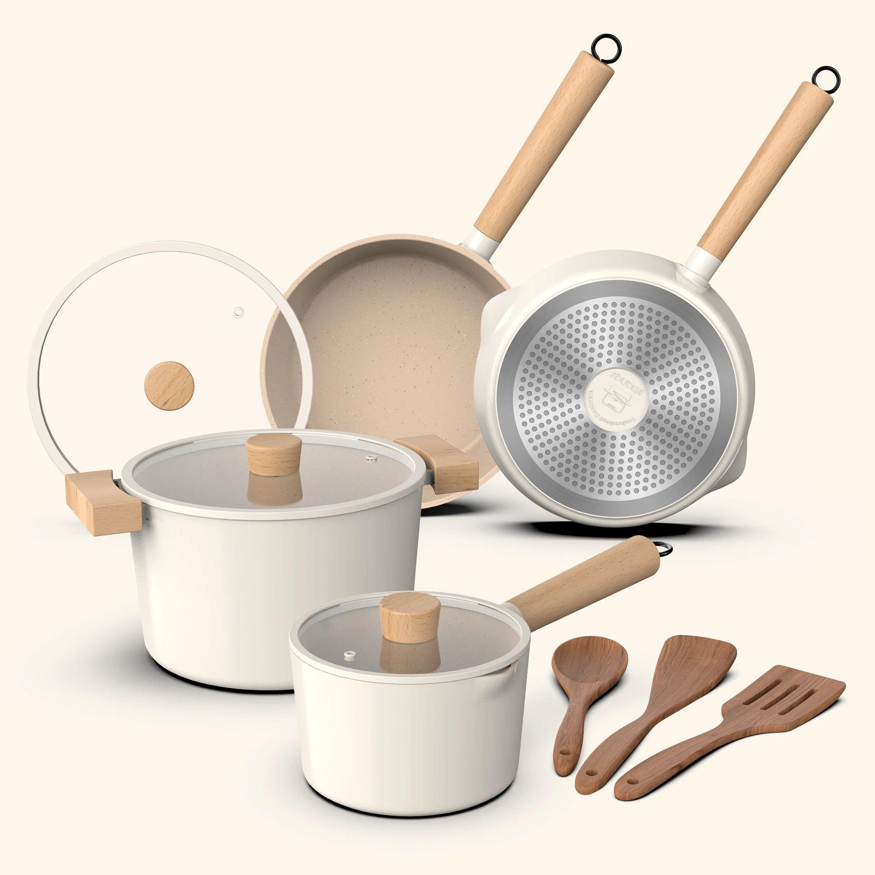 Premium Cream White Granite Nonstick Cookware Set - 10-Piece Kitchen Pots & Pans Set with Stay-Cool Handles - Perfect for Frying, Sautéing & Boiling - Ideal for Gas, Electric & Induction Stovetops - Easy Clean & Even Heat Distribution for Everyday Cooking
