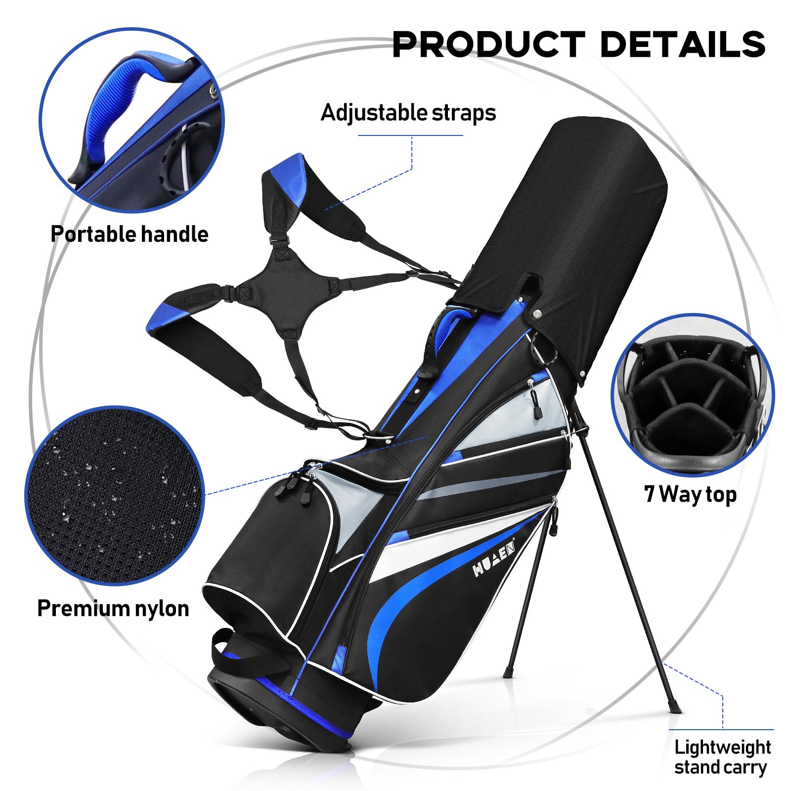 Lightweight 7-Way Divider Golf Stand Bag for Men - Navy Blue Portable Walking & Riding Golf Bag with Dust Cover & Comfortable Strap - Perfect for Golf Course, Driving Range & Travel