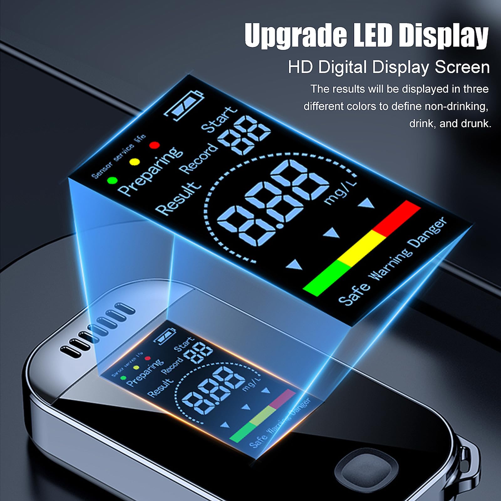 Professional LCD Digital Display Portable Breathalyzer - Quick Response Alcohol Tester with Disposable Mouthpieces for Drunk Driving Detection | Keychain Design for Men | Perfect for Personal Safety, Workplace Testing & Party Use