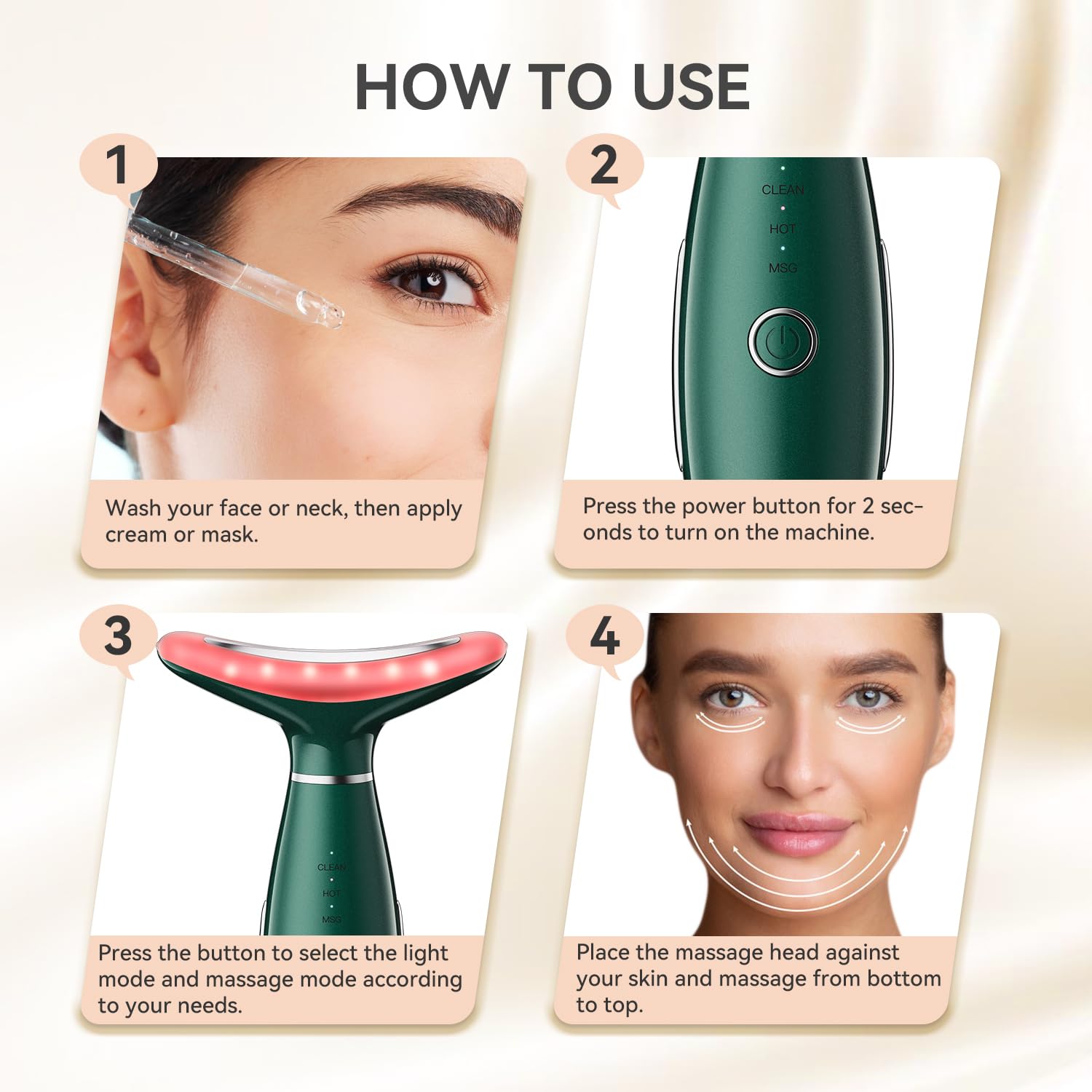 Portable 3-Mode Neck & Face Massager for Skin Care - Green Facial Sculpting Tool for Relaxation & Anti-Aging at Home or Travel