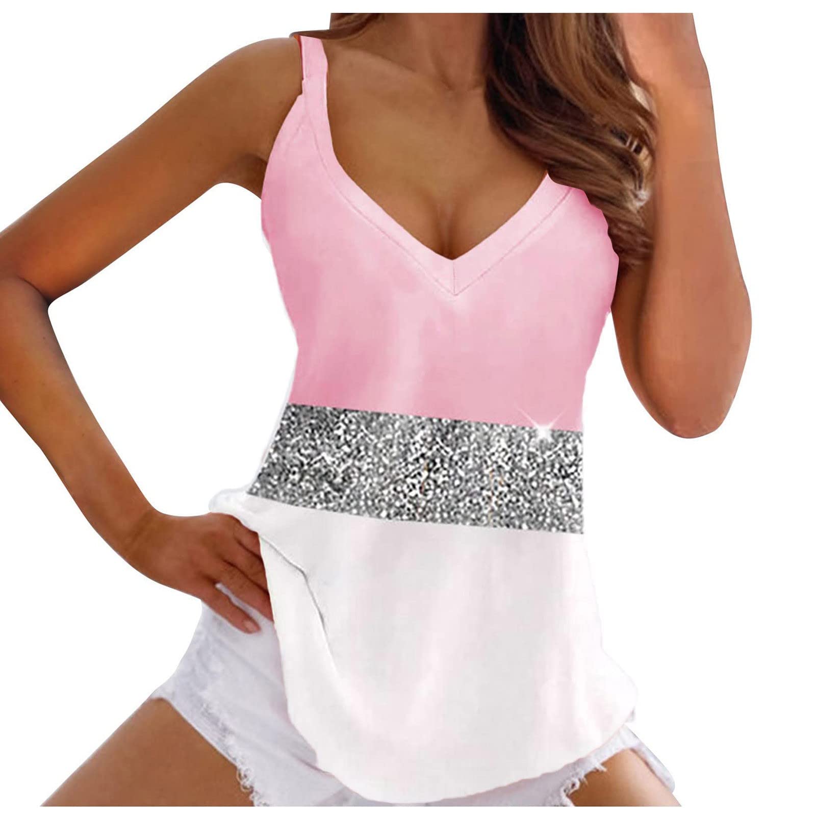 Trendy Women's V Neck Sleeveless Tank Top - Summer Casual Cami Vest Blouse Tunic Tee for Beach, Gym & Everyday Wear