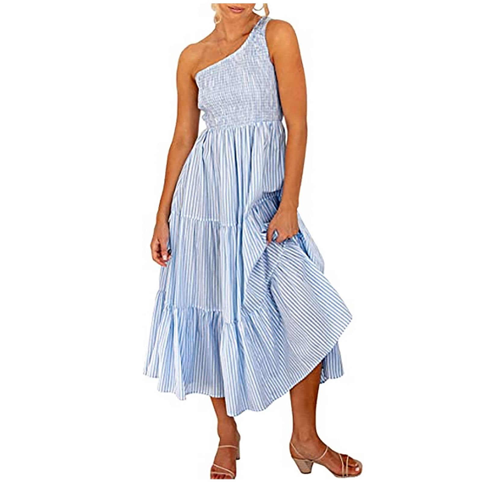 Sexy One Shoulder Floral Maxi Dress for Women - Bohemian Summer Sleeveless Long Dress with Ruffled Hem & Side Knot | Perfect for Beach Vacations, Date Nights & Music Festivals