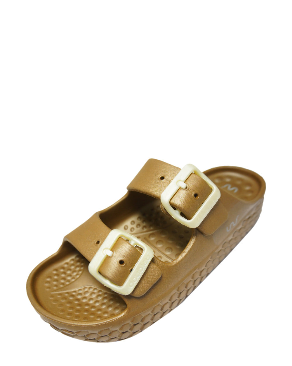 Doubleu Sakura Bronze Metal Platform Slide Sandals - Women's Comfortable Summer Beach Slides for Casual Wear, Outdoor, and Vacation