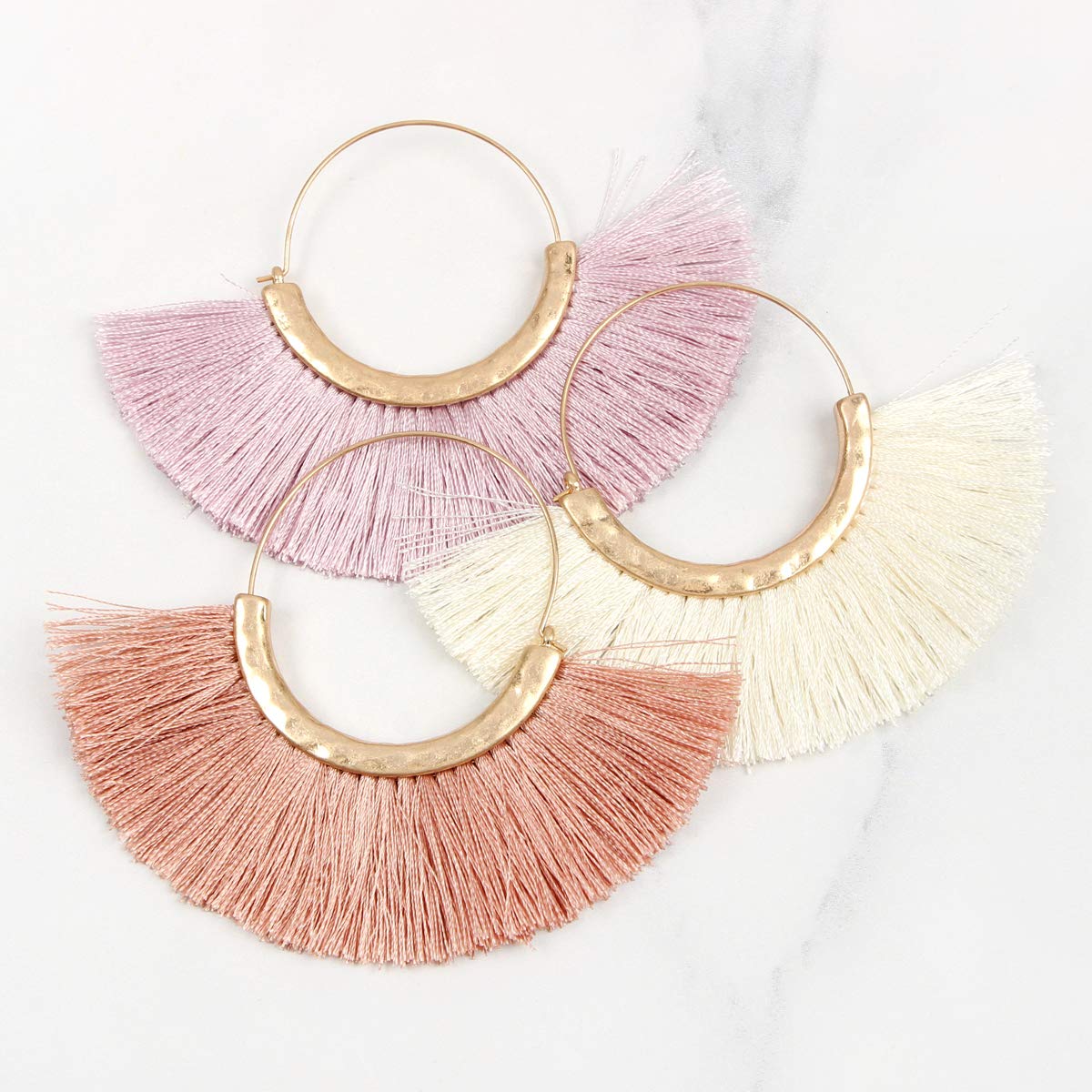 Bohemian Silky Thread Tassel Hoop Earrings for Women - Lightweight Fringe Statement Earrings, Mermaid Hoops for Beach, Festival & Boho Fashion