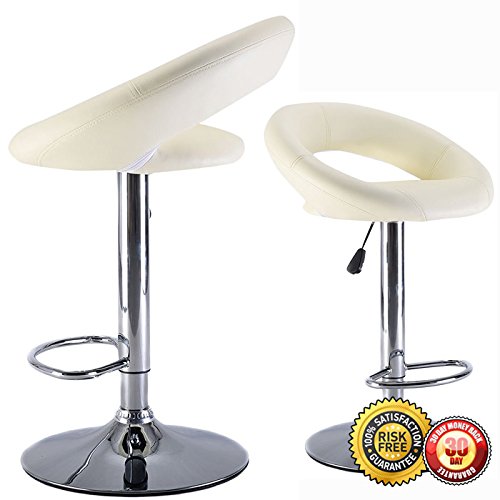 Modern Adjustable Synthetic Leather Swivel Bar Stools Set of 2 - White - Perfect for Kitchen Island, Breakfast Nook, or Home Bar Seating