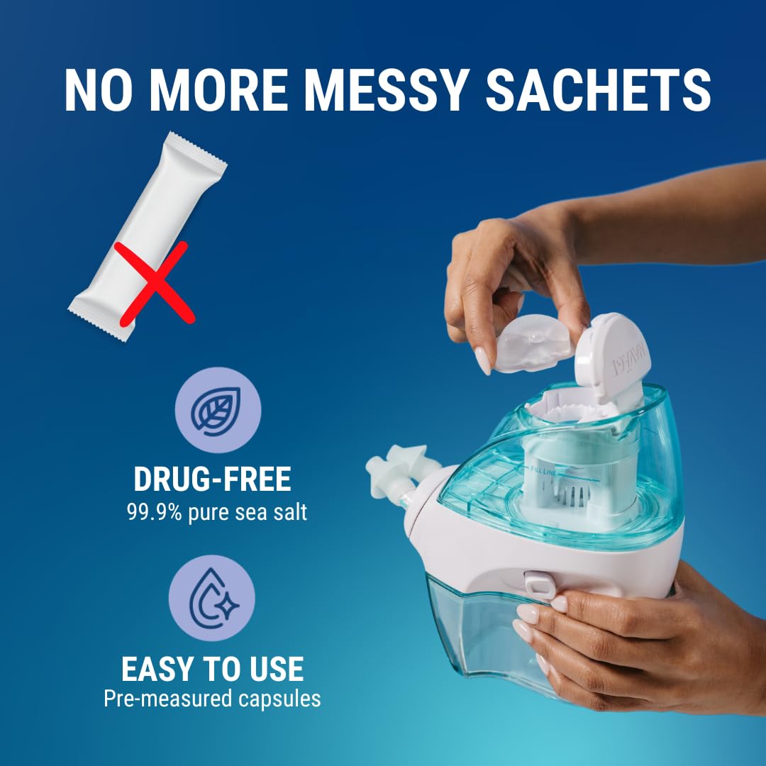 Navage Deluxe Bundle Nasal Irrigation System - Saline Nasal Rinse Kit with Nose Cleaner, 20 Salt Pods, Travel Bag & Countertop Caddy | Sinus Relief for Allergies, Cold & Congestion | Home & Travel Use