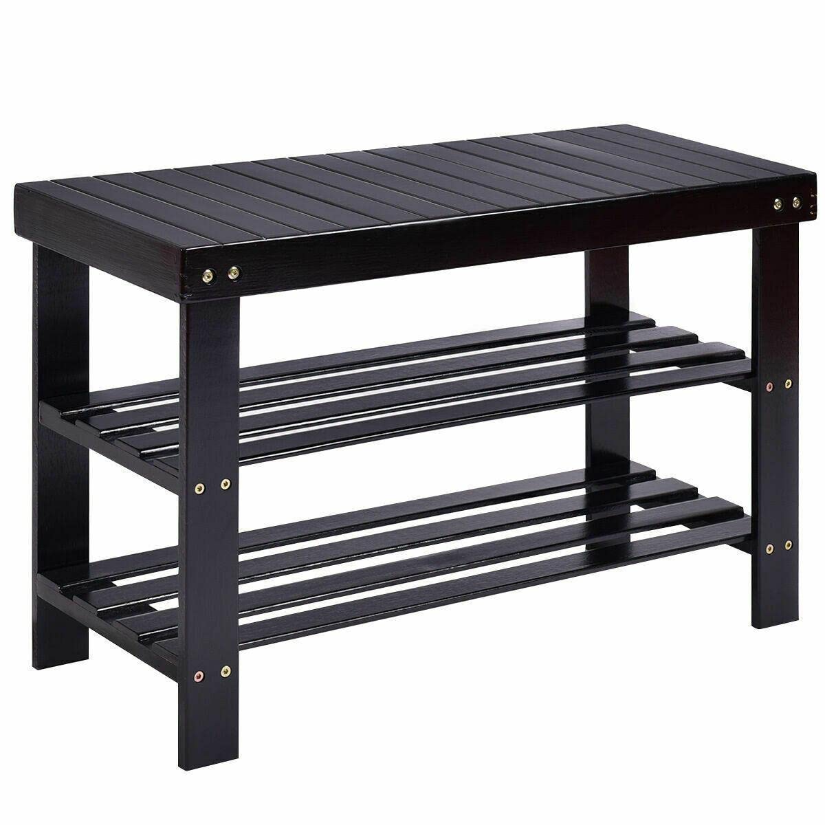 3-Tier Bamboo Shoe Rack Bench with Storage | Entryway Shoe Organizer for Closet & Hallway | Space-Saving Shoe Storage Solution for Home, Apartment & Dorm Room