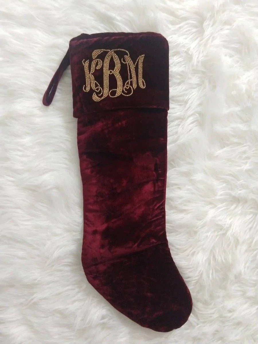 Personalized Burgundy Velvet Christmas Stocking - Custom Name Embroidery Holiday Decor for Fireplace Mantel, Gift Giving & Festive Home Decor