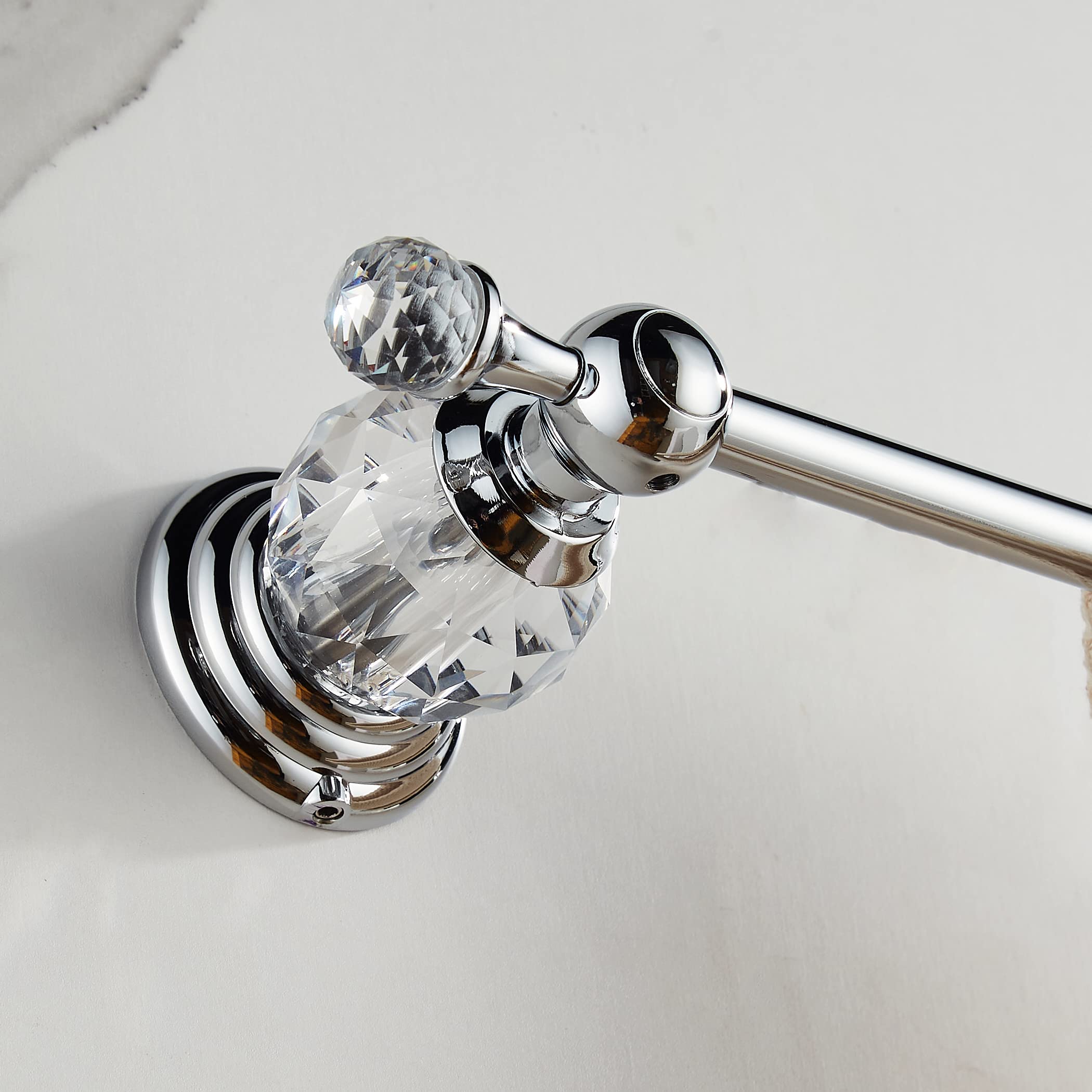 WOLIBEER Adjustable Stainless Steel Towel Bar - Chrome Expandable Towel Rack for Bathroom, Wall Mounted Towel Holder with Crystal Accents - Perfect for Modern Bathrooms, Spa, and Luxury Home Decor
