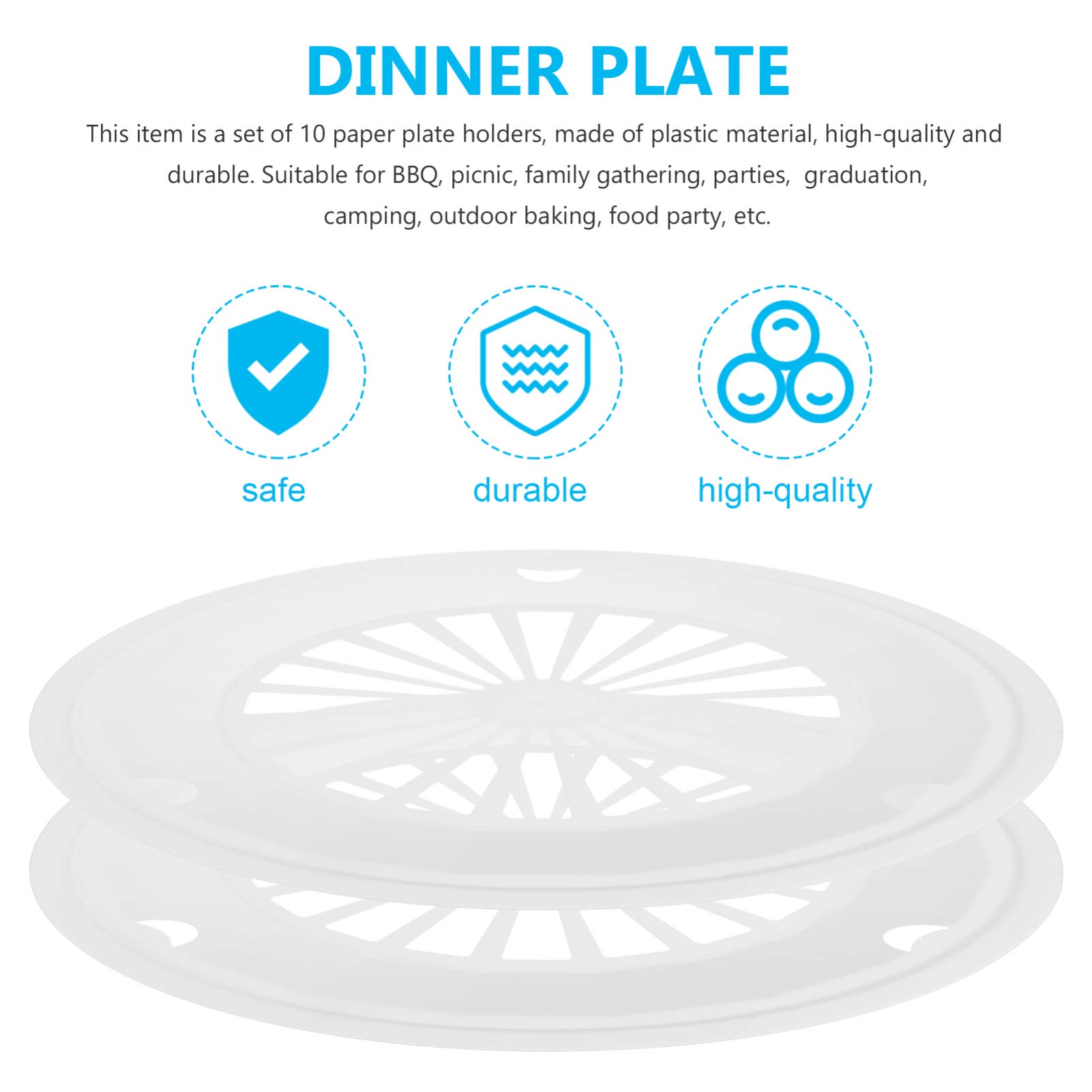 10-Pack Hemoton Reusable Plastic Grill Plates - Durable BBQ Picnic Plates for Outdoor Camping, Parties & Food Service - White Color Dish Trays for Easy Cleanup & Eco-Friendly Dining