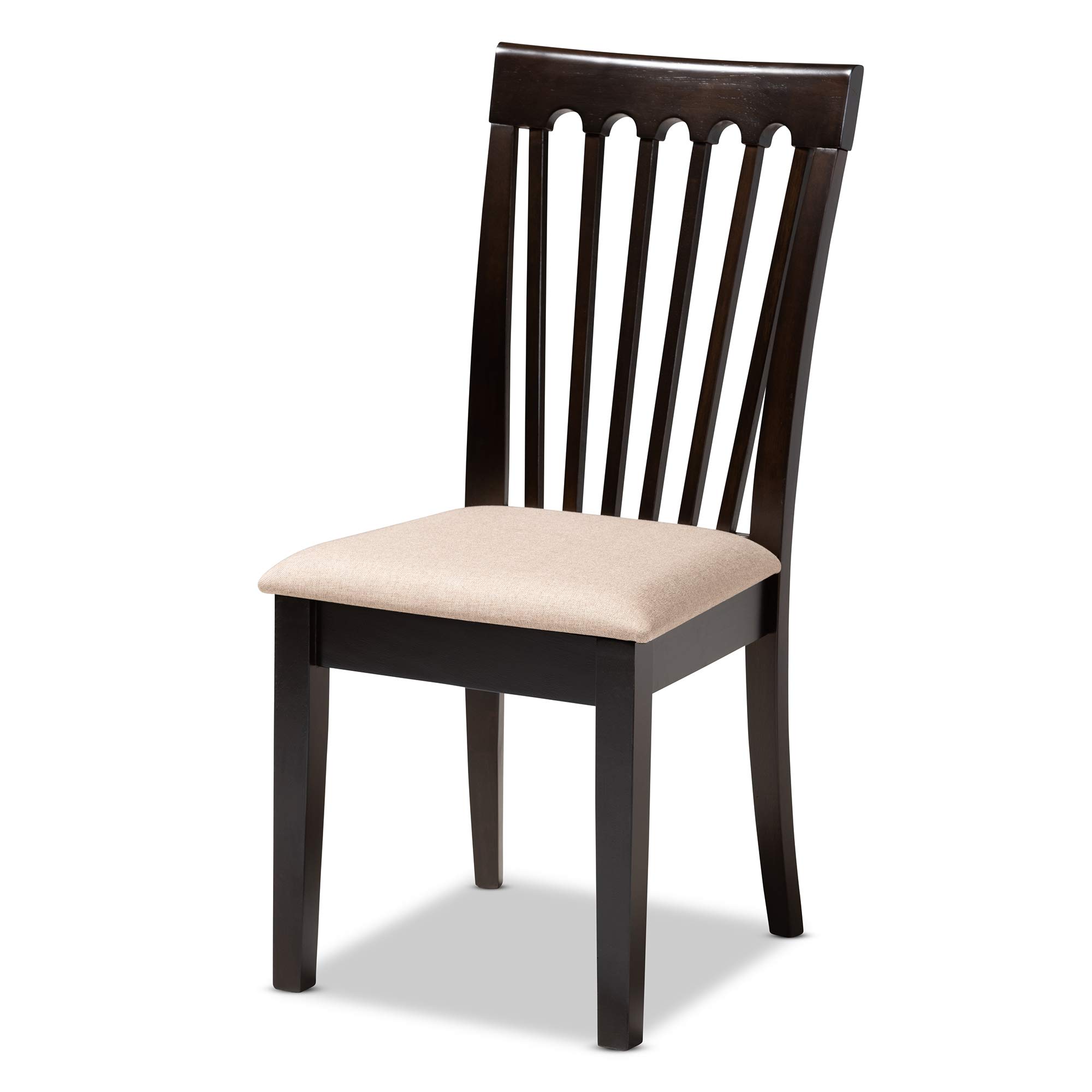 Baxton Studio Minette Dining Chair - Sand Fabric Upholstered, Espresso Brown Wood Finish - Perfect for Kitchen, Dining Room & Breakfast Nook