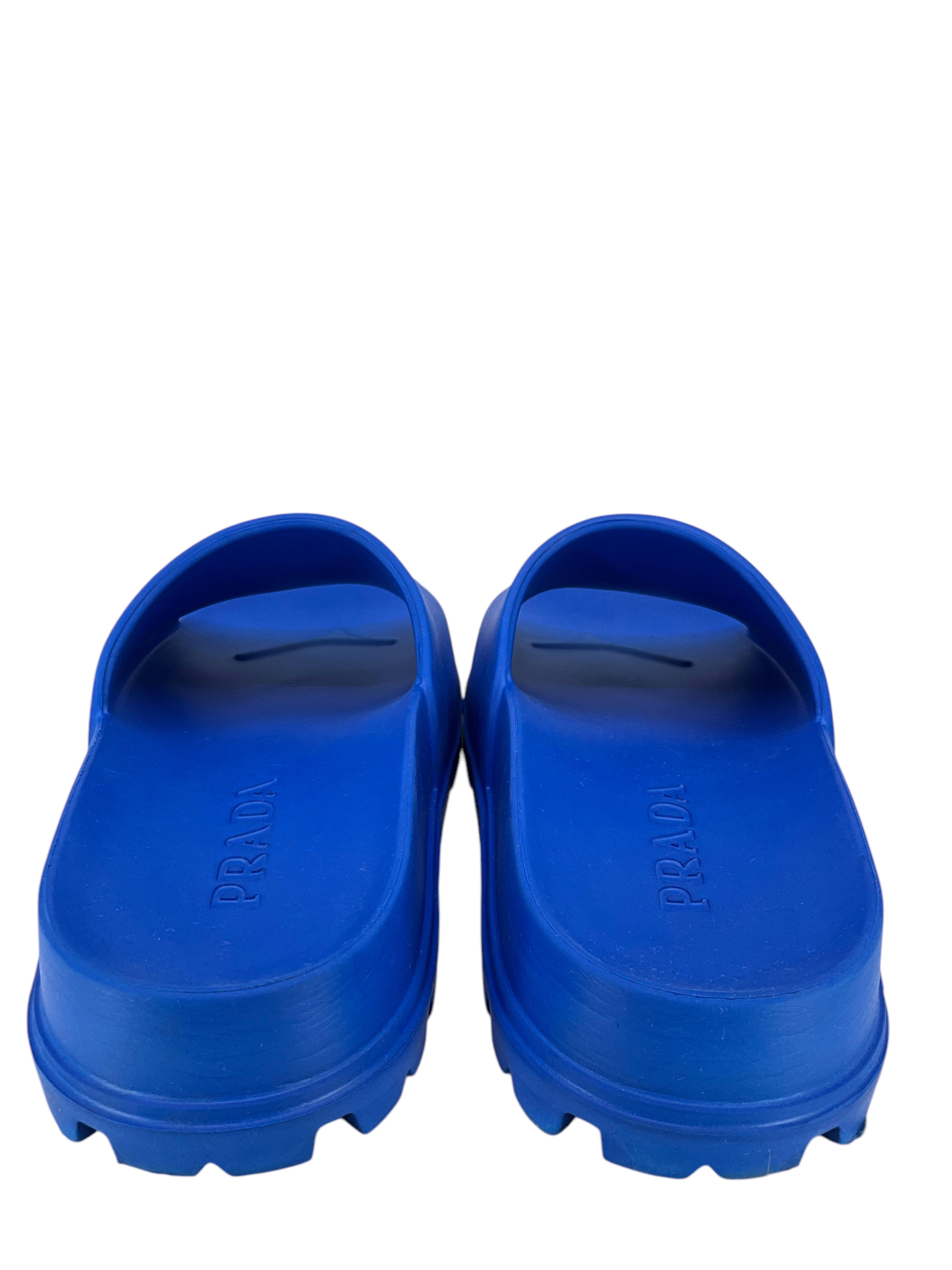 PRADA EVA Rubber Triangle Logo Slide Sandals Women's Size 38 - Comfortable Summer Beach Slides for Casual Wear & Poolside Relaxation