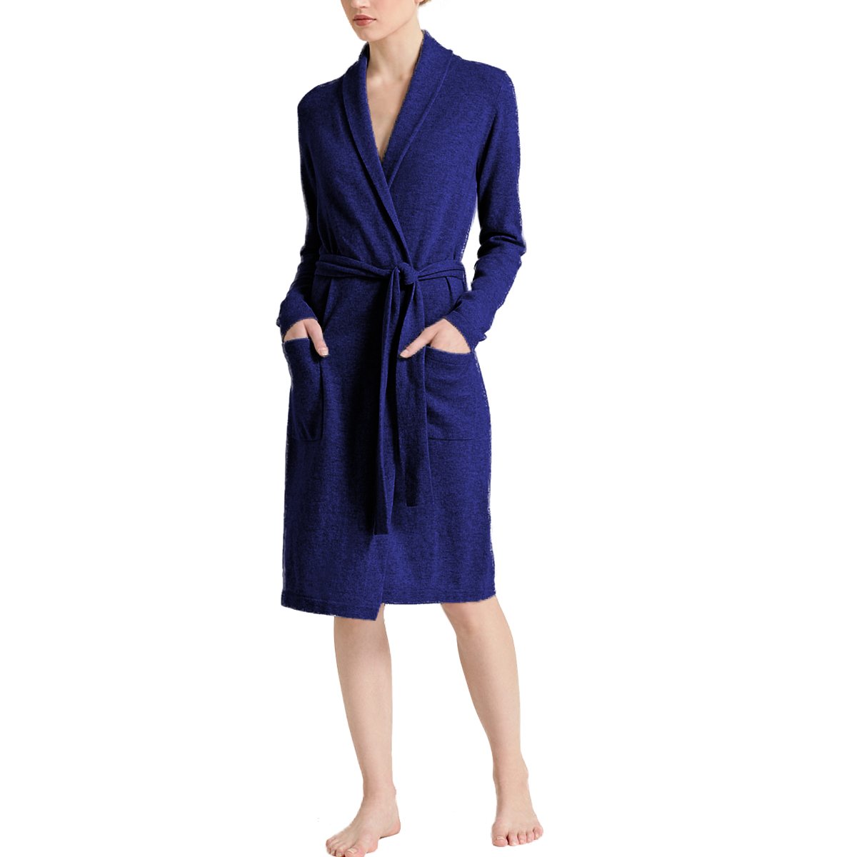 Parisbonbon Women's 100% Cashmere Shawl Collar Robe - Soft Luxury Loungewear for Home & Spa - Dark Blue Size S - Perfect for Relaxation, Gift Giving & Cold Weather Comfort