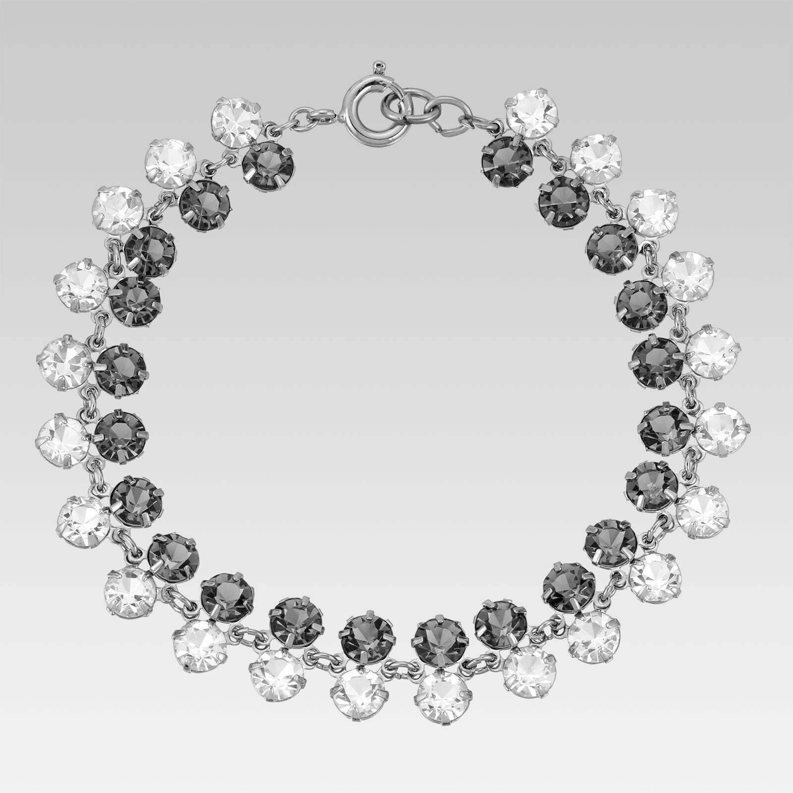 1928 Jewelry Black Diamond & Austrian Crystal Round Link Chain Bracelet - 7 Inch Adjustable Wristband for Women, Elegant Gift for Birthday, Anniversary & Special Occasions