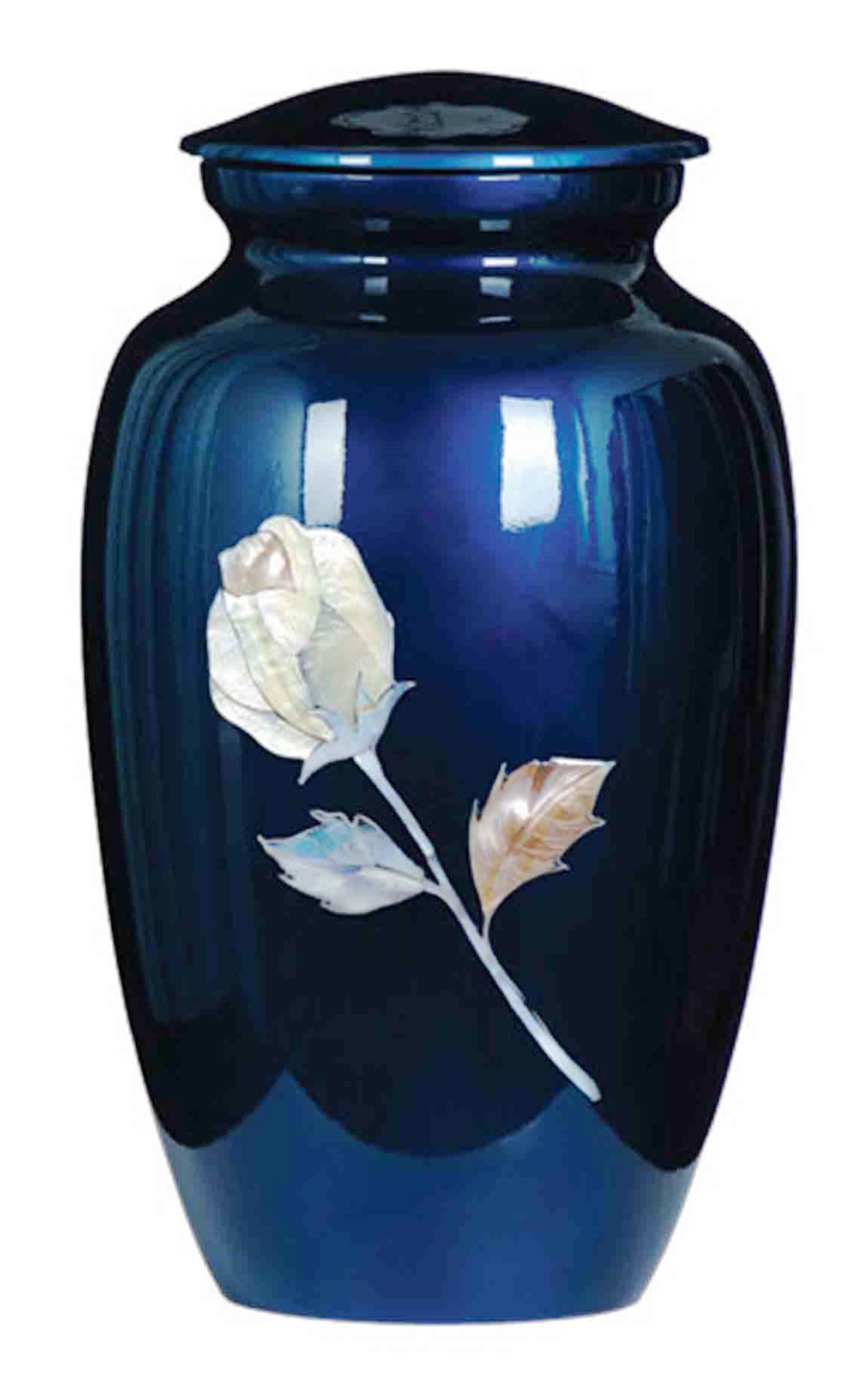 Handcrafted Blue Pearl Rose Inlay Urn for Adults - Large Size Memorial Urn for Ashes, Perfect for Home Display & Funeral Services